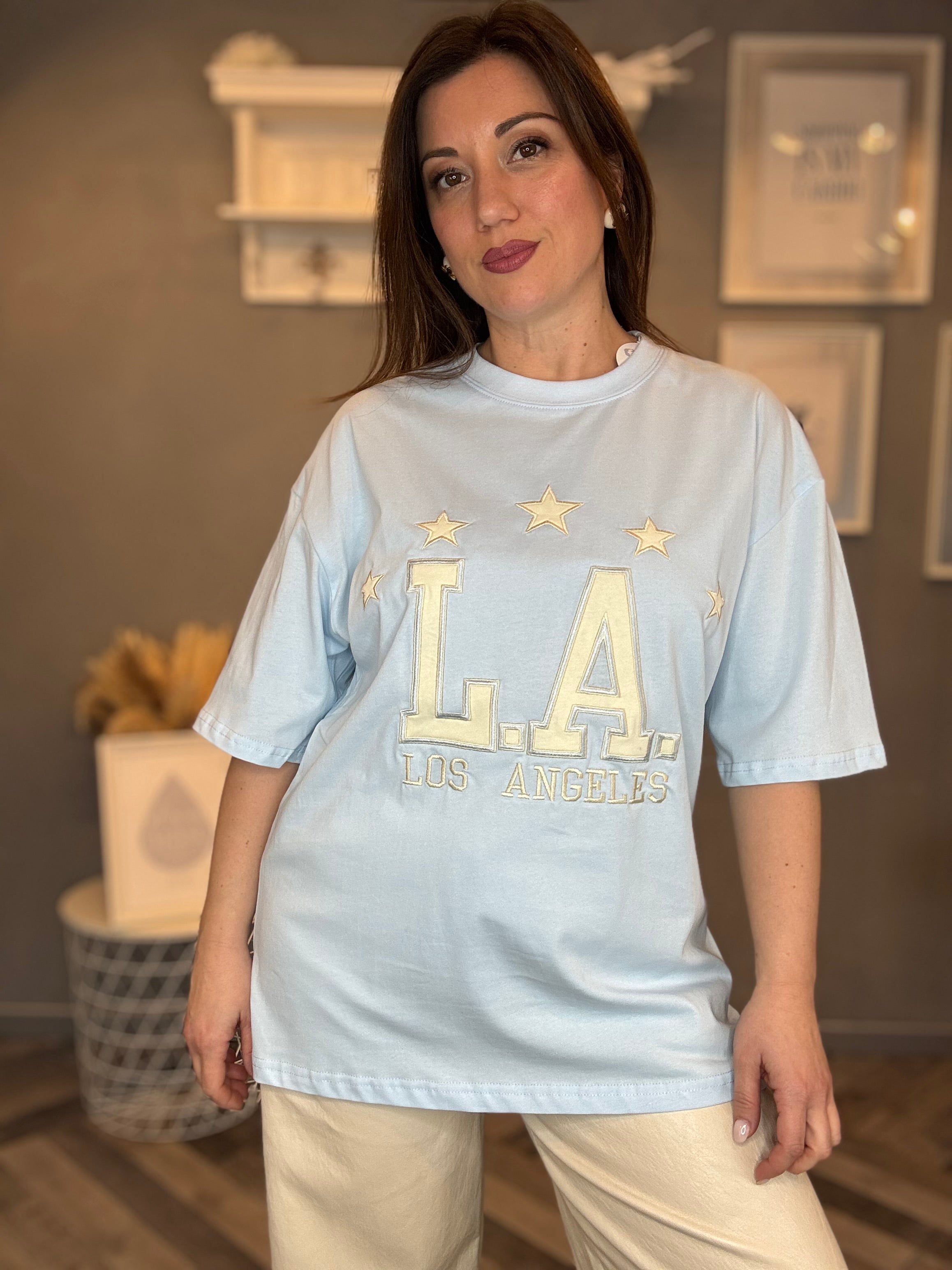 T-shirt celeste LA panna