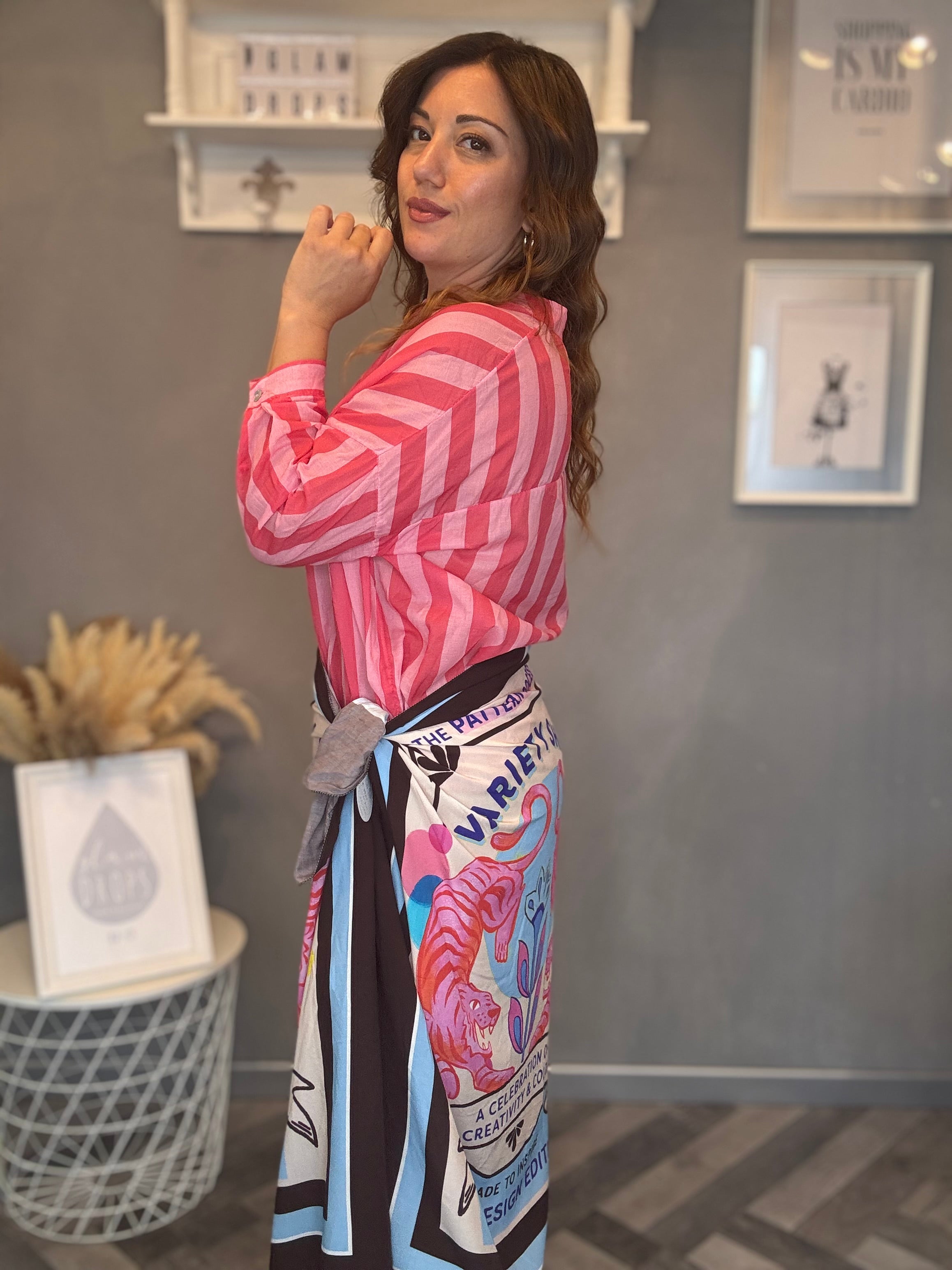 Gonna pareo Isla Bonita midi tigri rosa e celeste