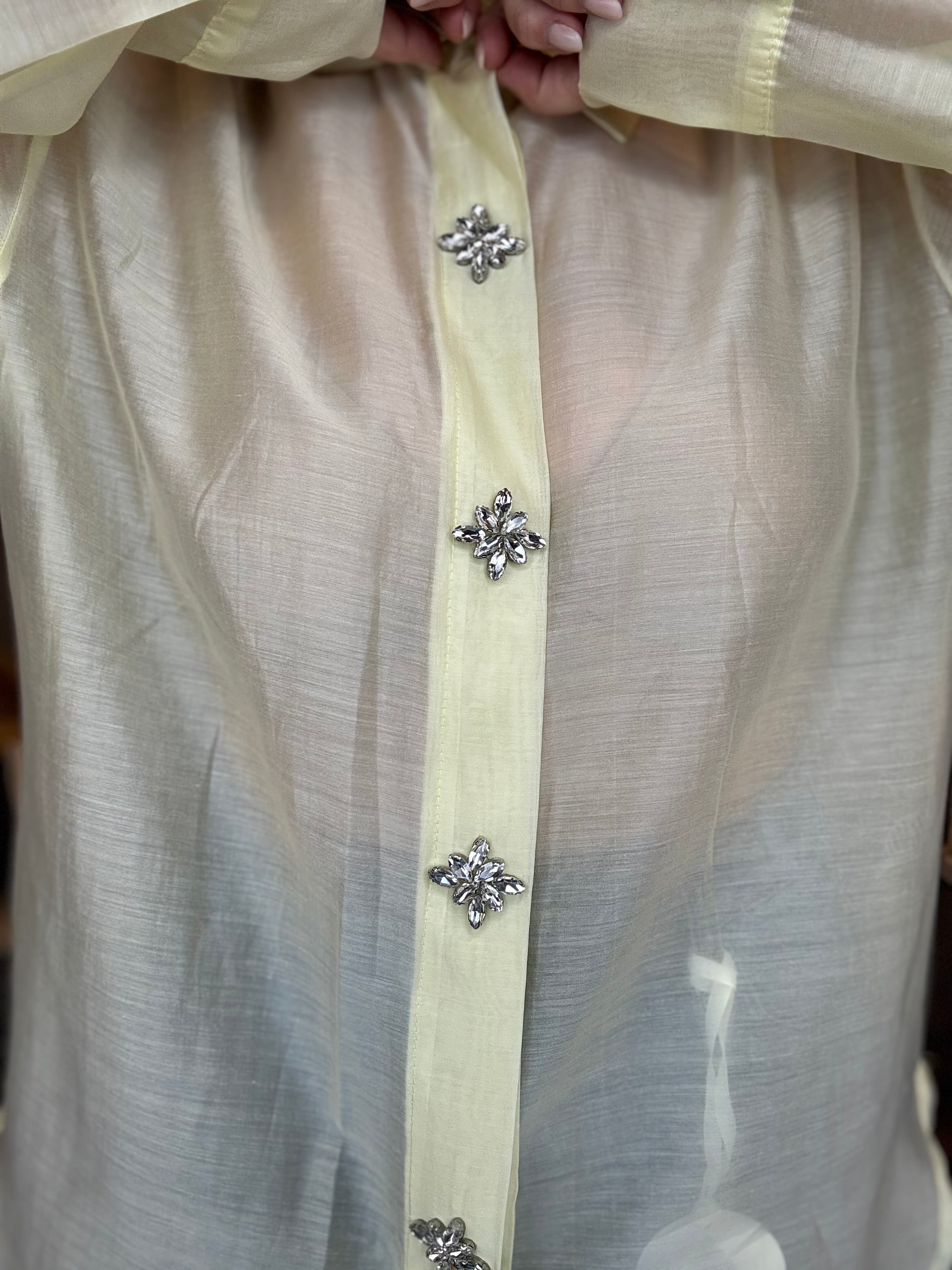 Camicia gioiello in tencel giallo pastello