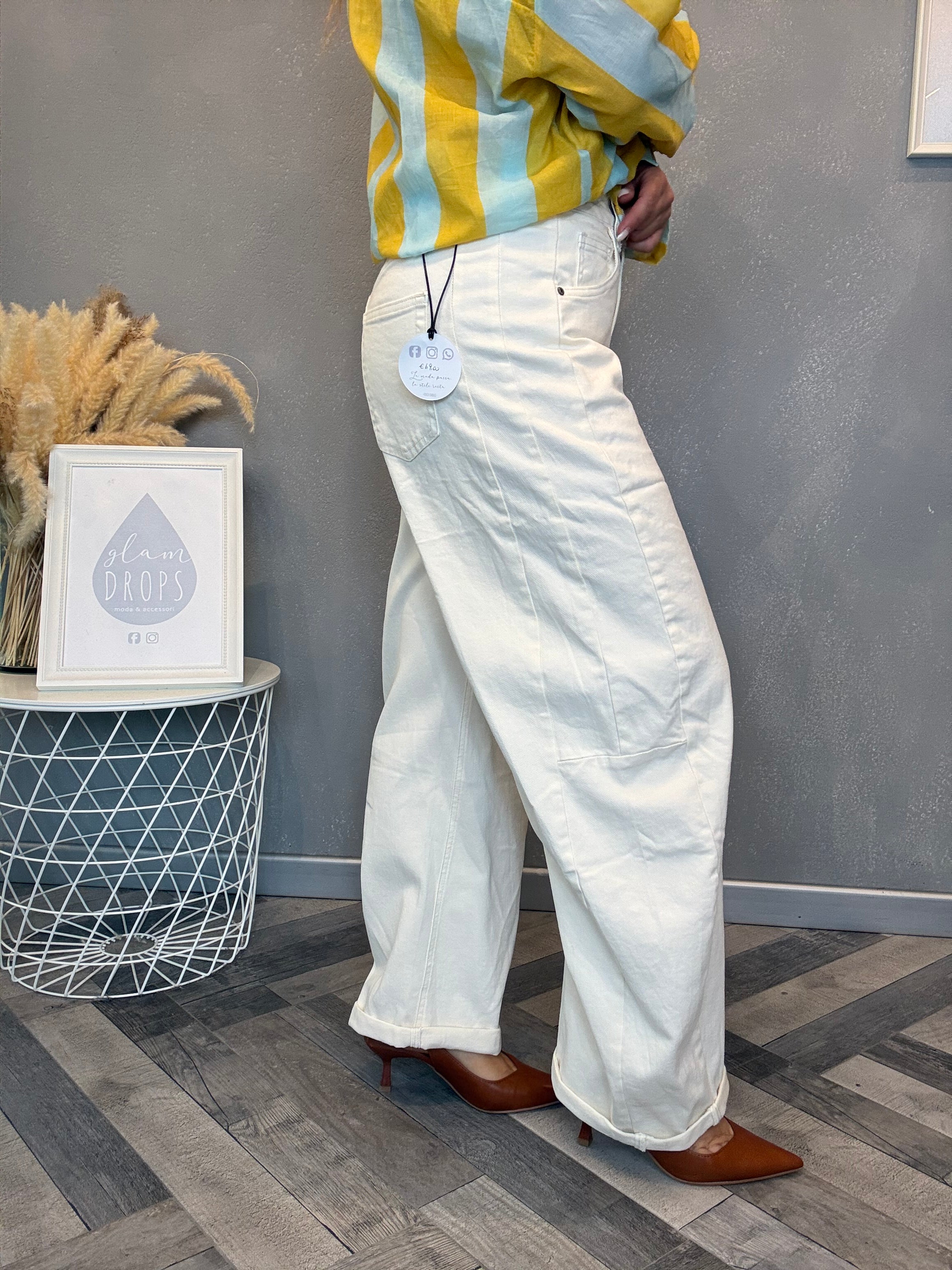 Jeans barrel soft panna
