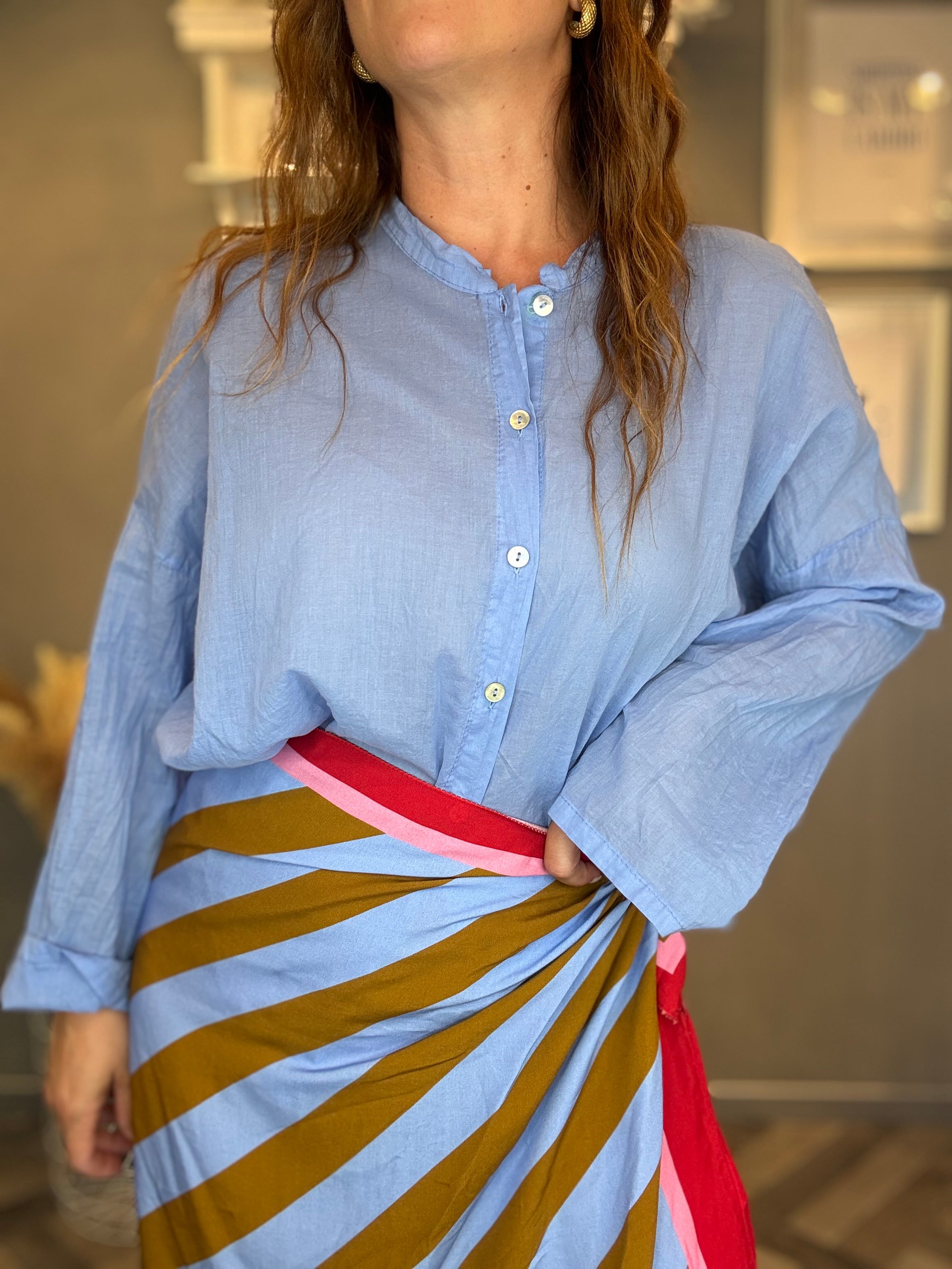 Camicia in mussola manica lunga celeste