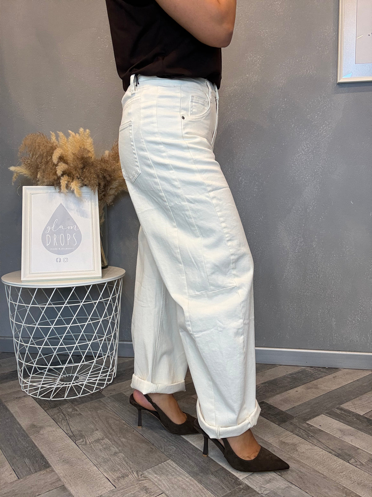 Jeans barrel soft panna