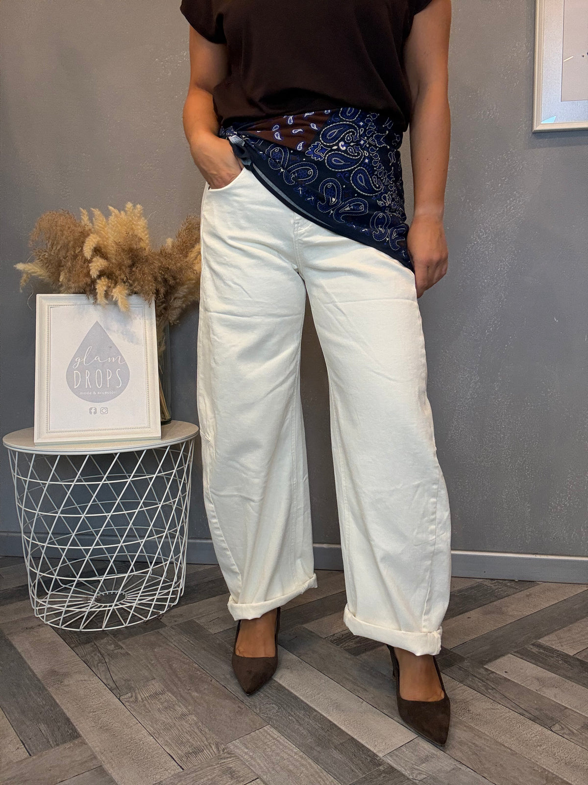 Jeans barrel soft panna