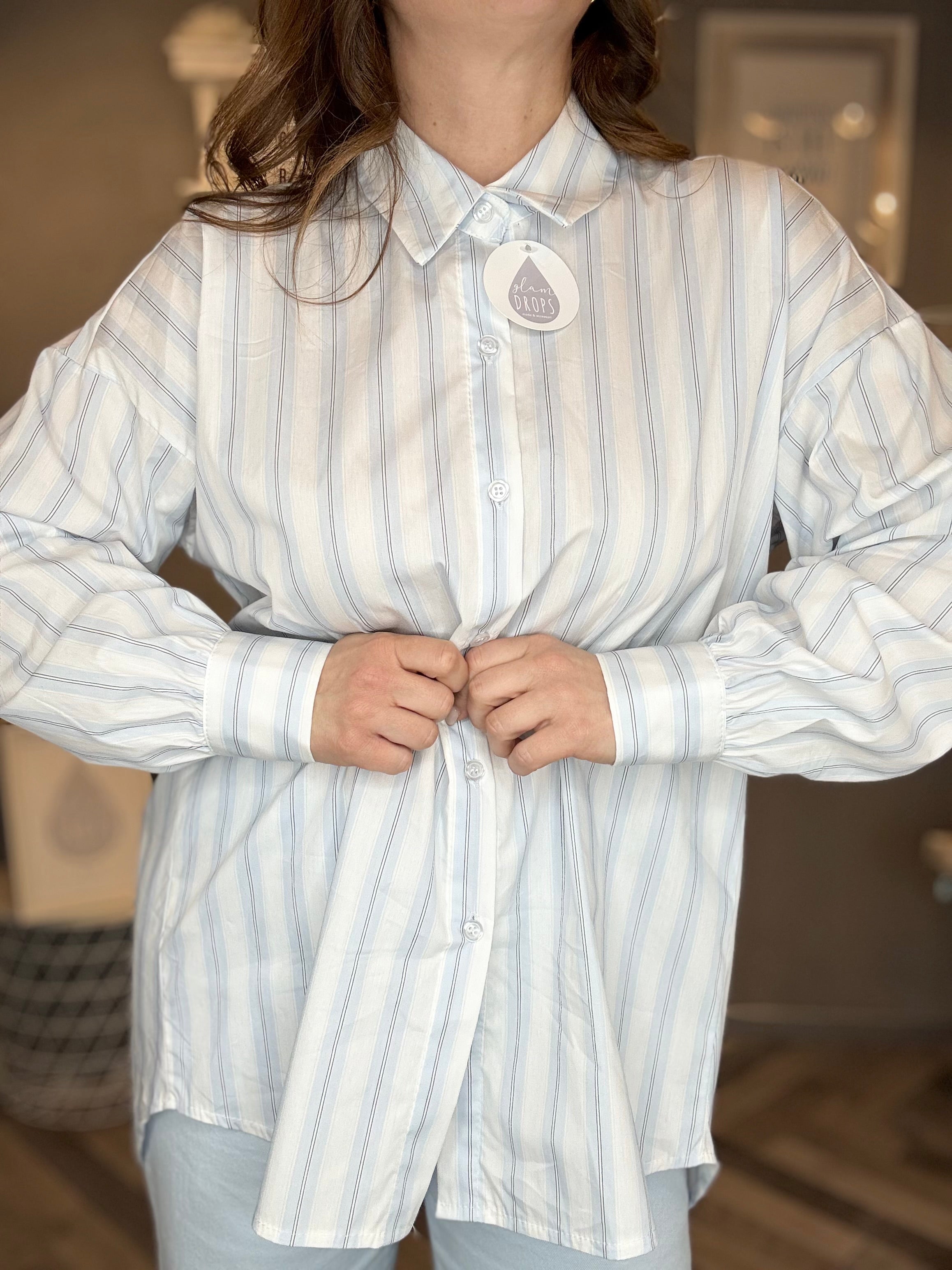 Camicia over righe soft celeste pastello