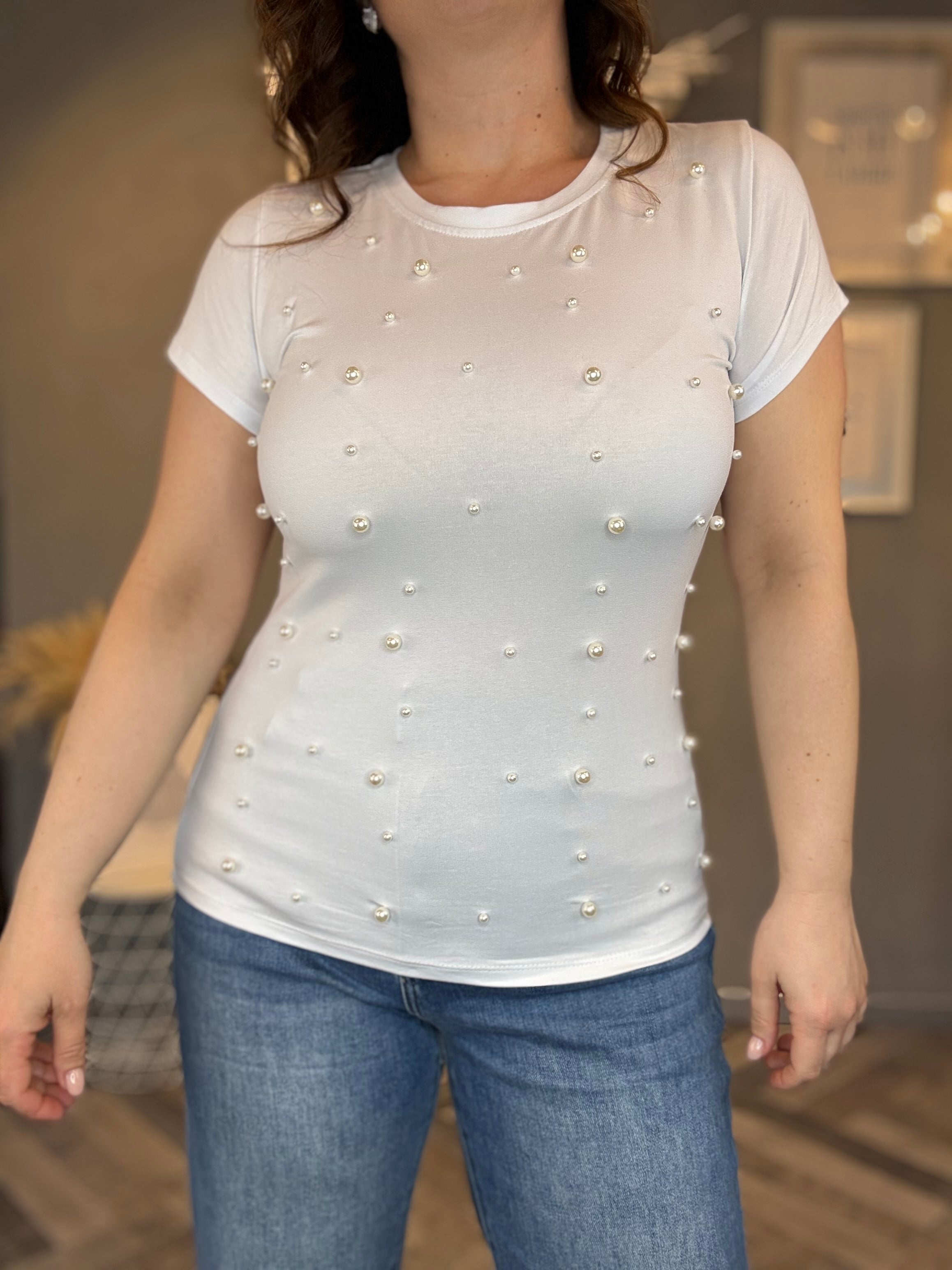 T-shirt basic con perle