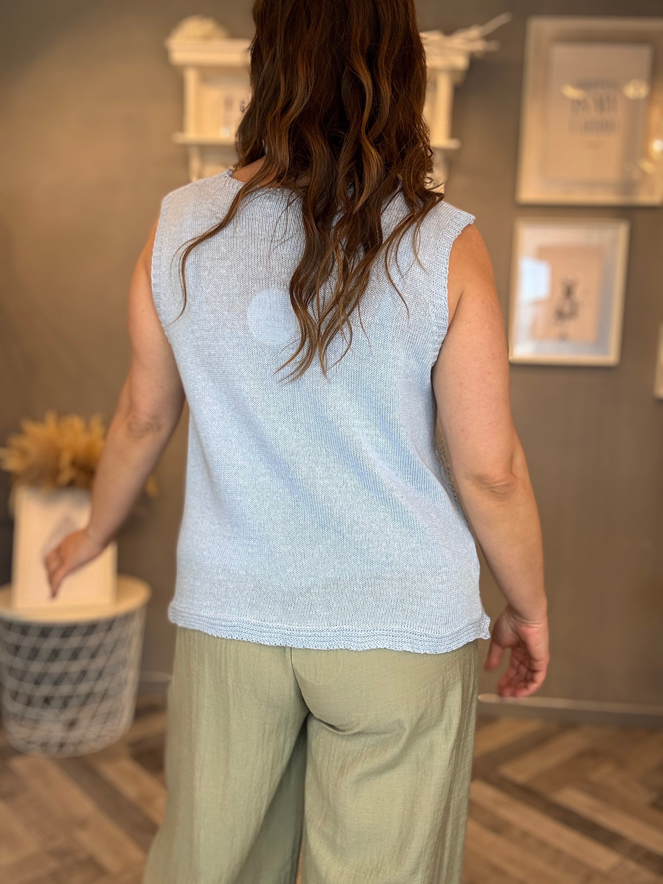 Gilet traforato rombi celeste
