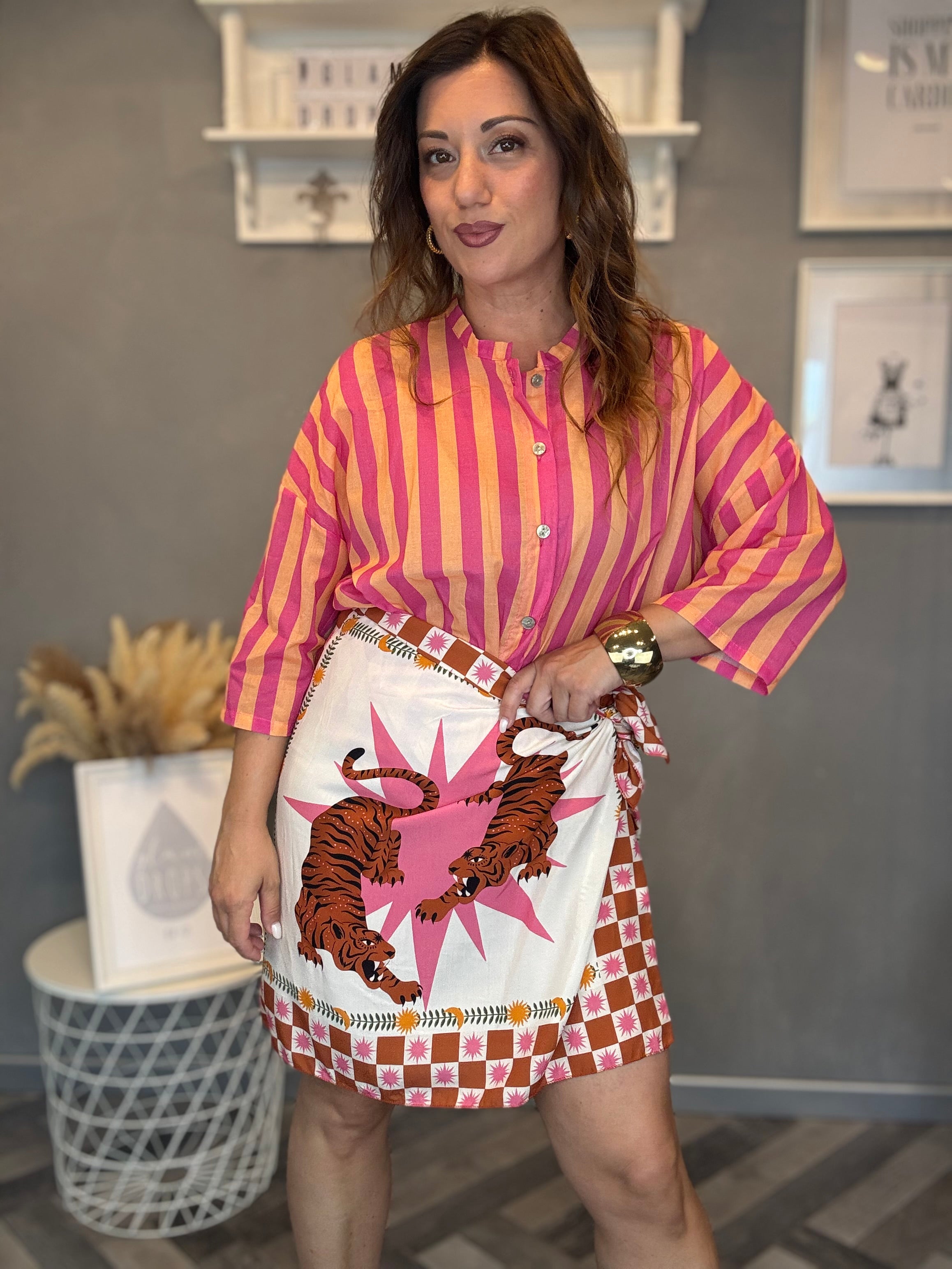 Camicia Isla Bonita righe fucsia e pesca