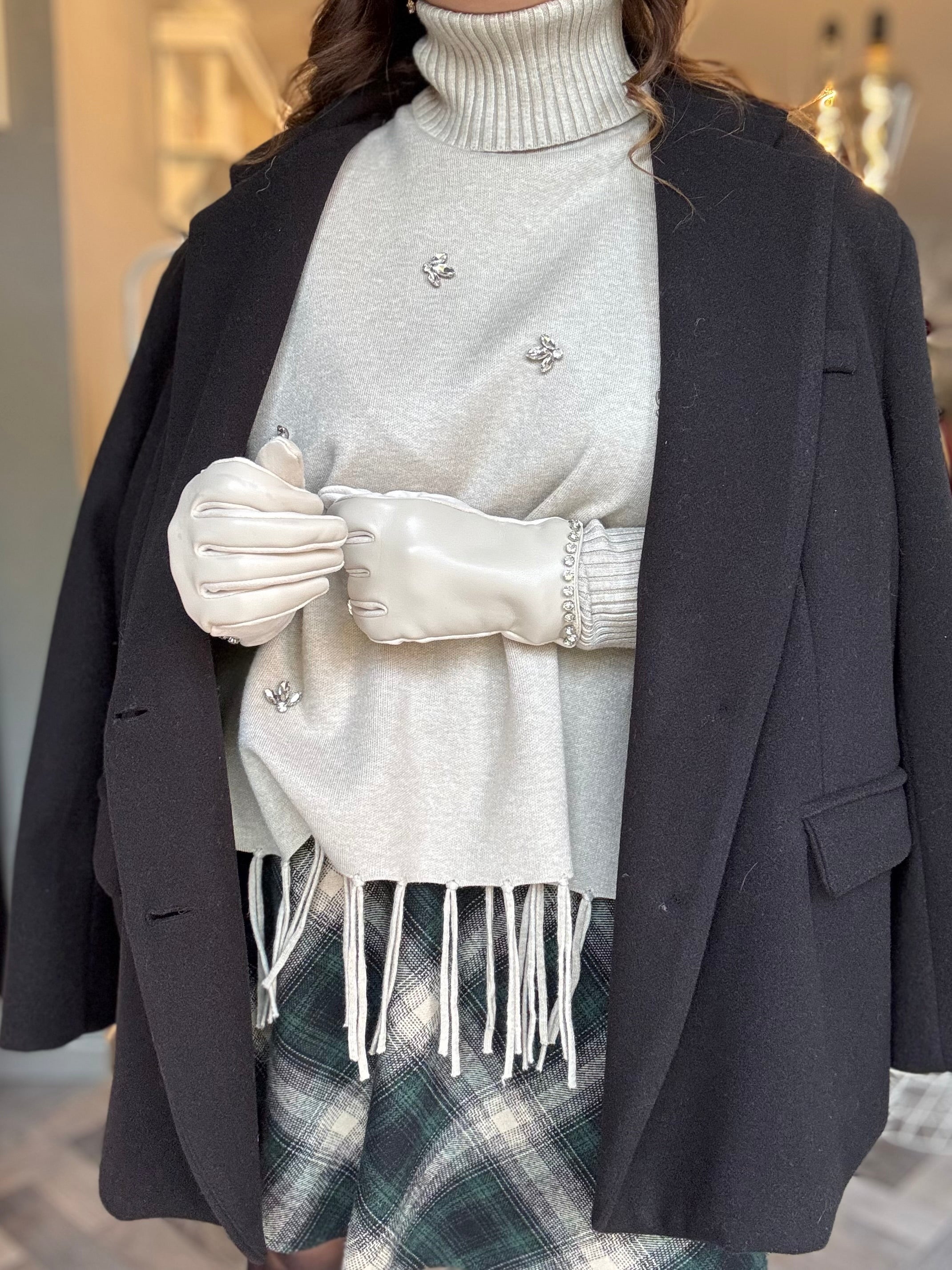 Guanti in ecopelle con strass