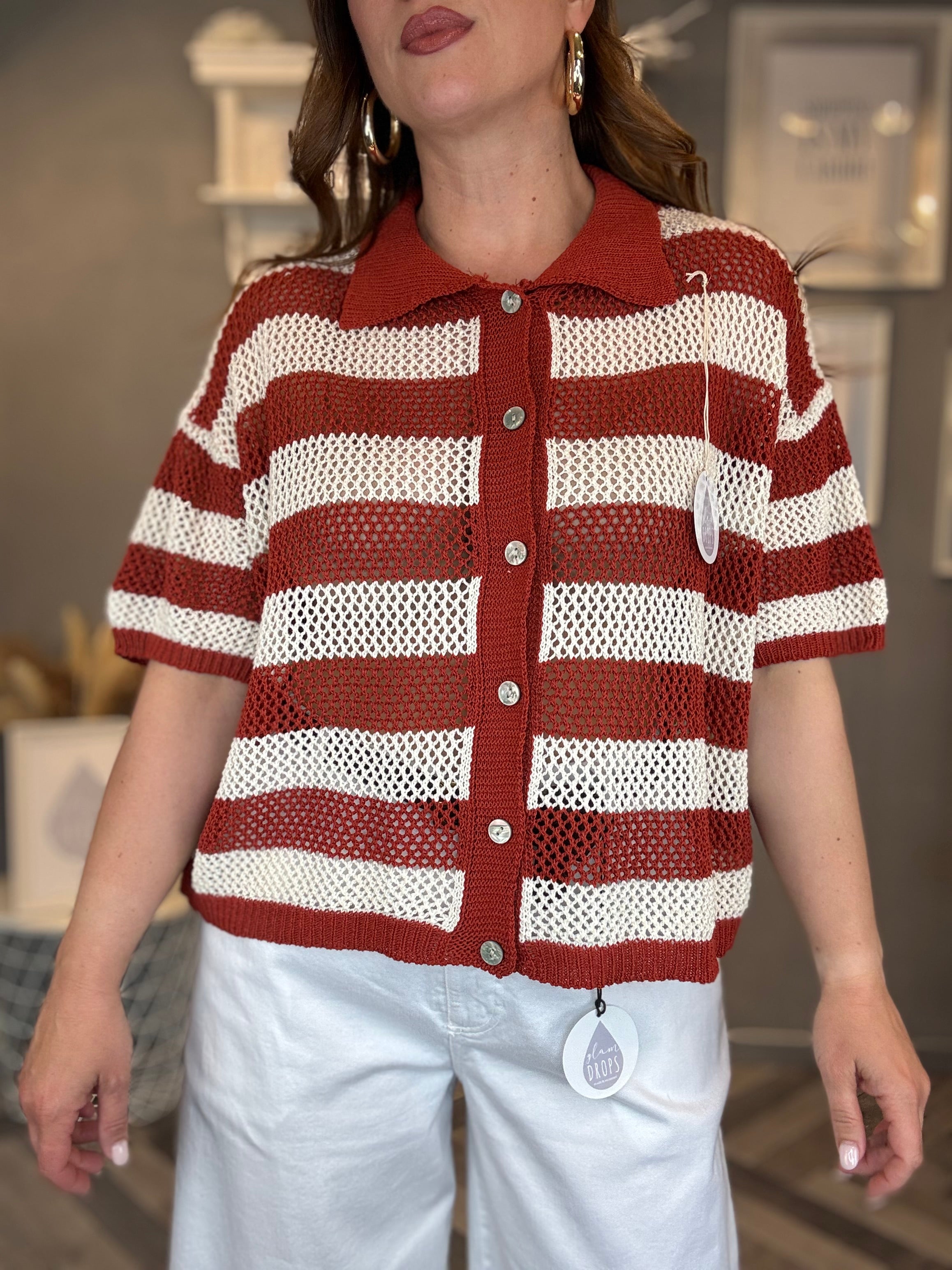 Polo traforata righe ruggine