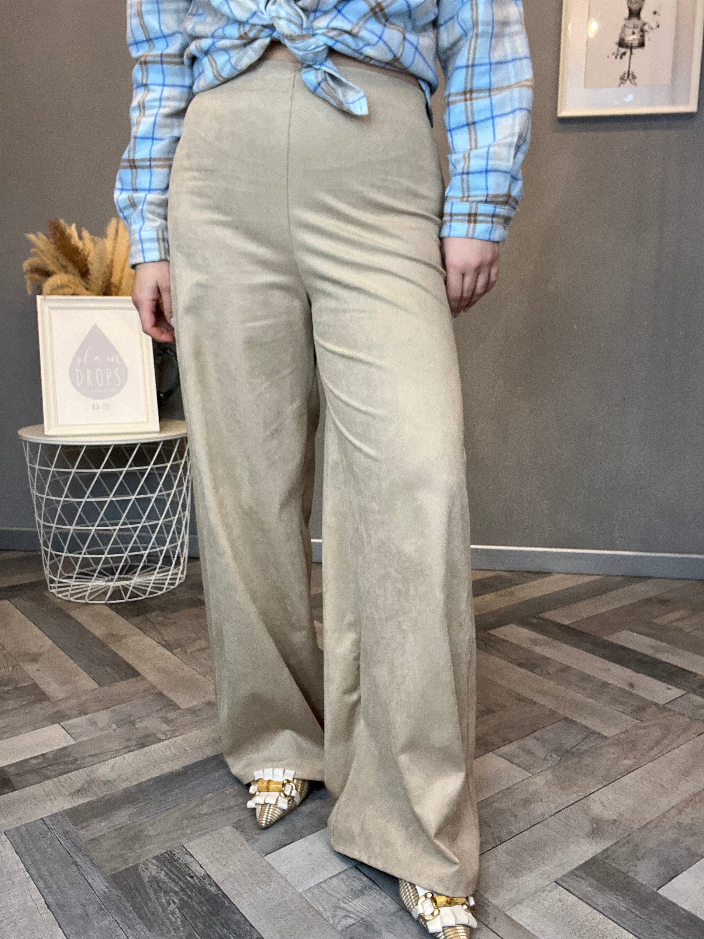 Pantalone eco suede wide beige