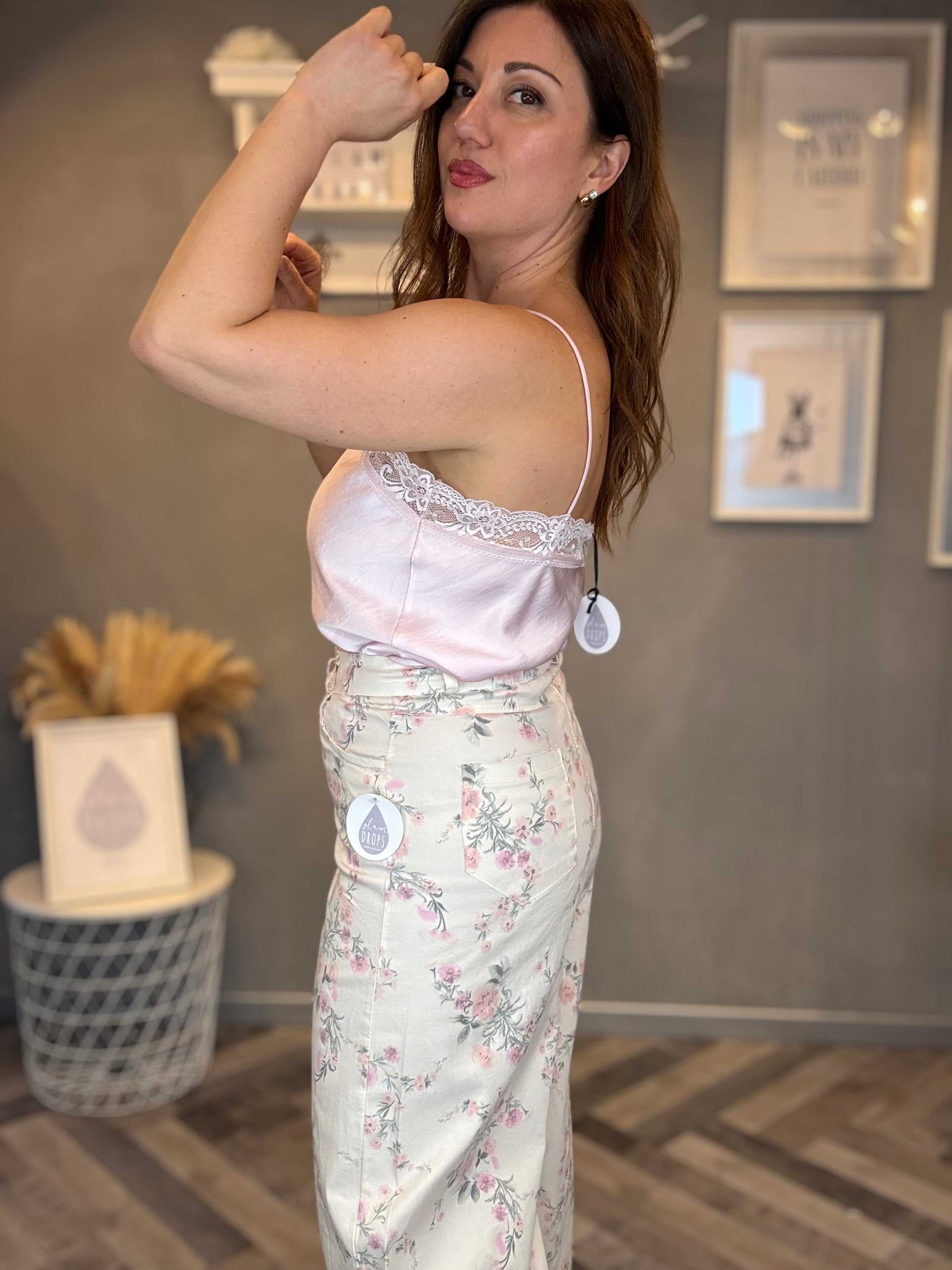Pantalone Flower Pastel bianco