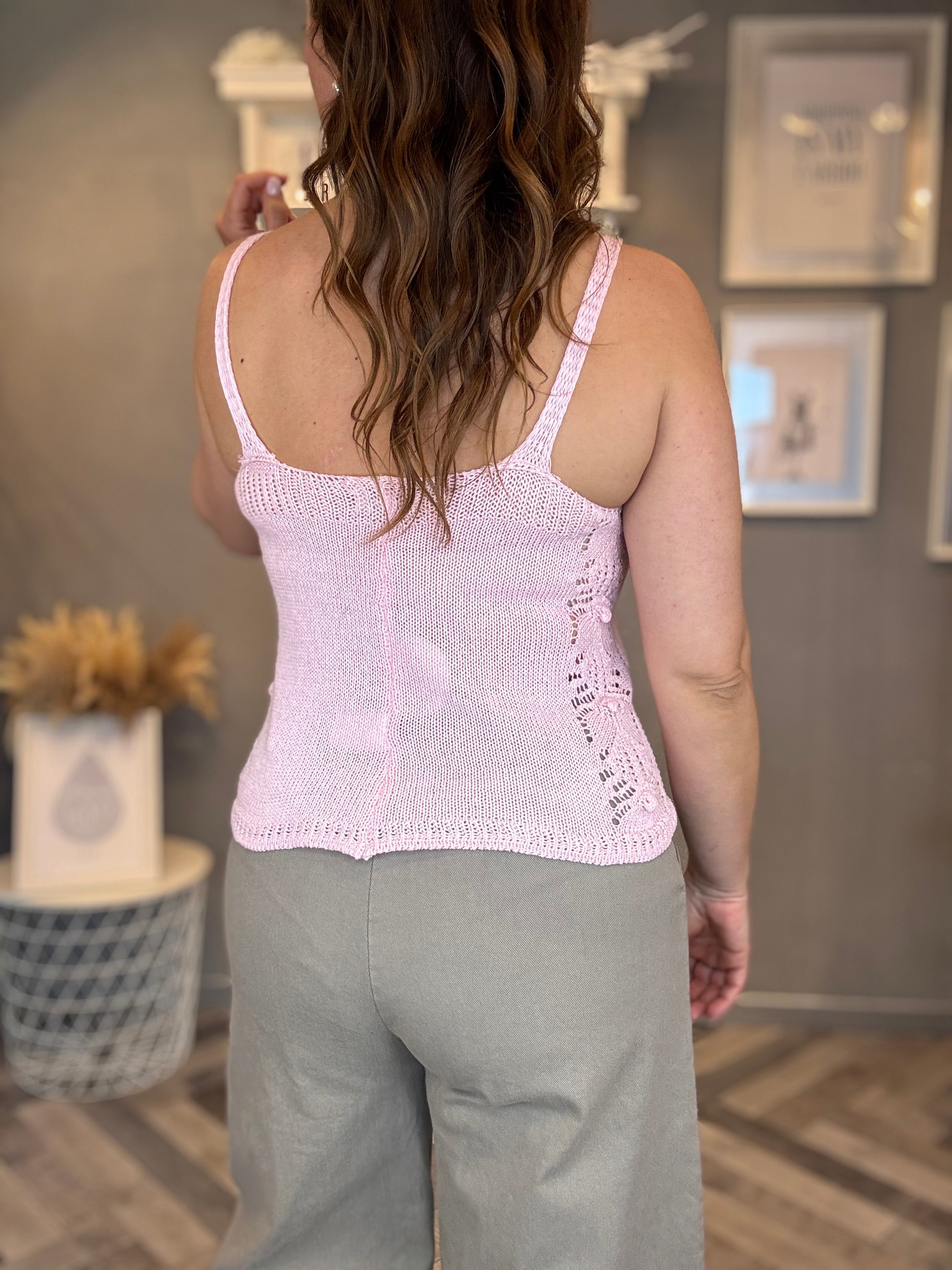 Top traforato nodini rosa
