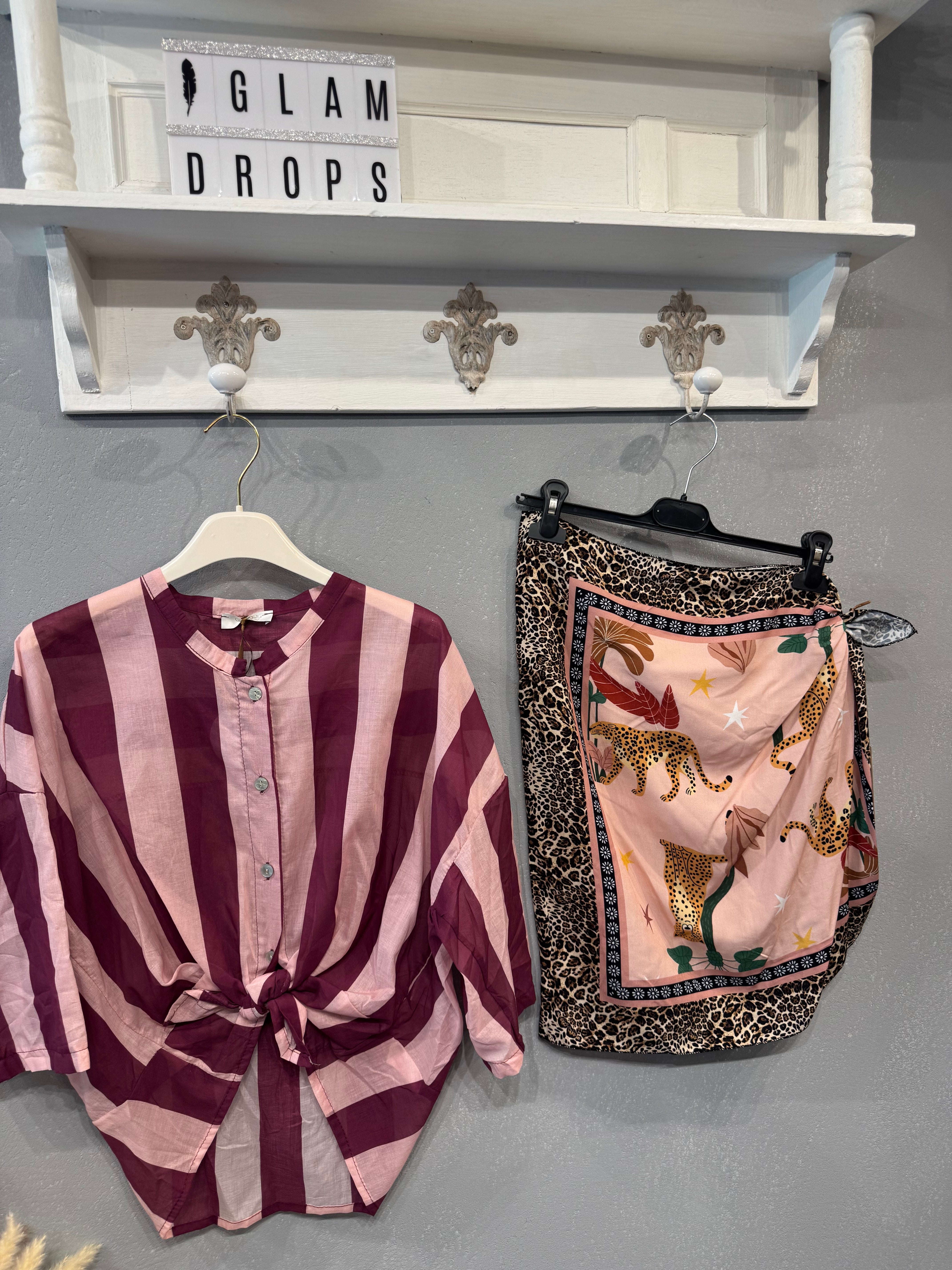 Camicia Isla Bonita coreana bande rosa e prugna