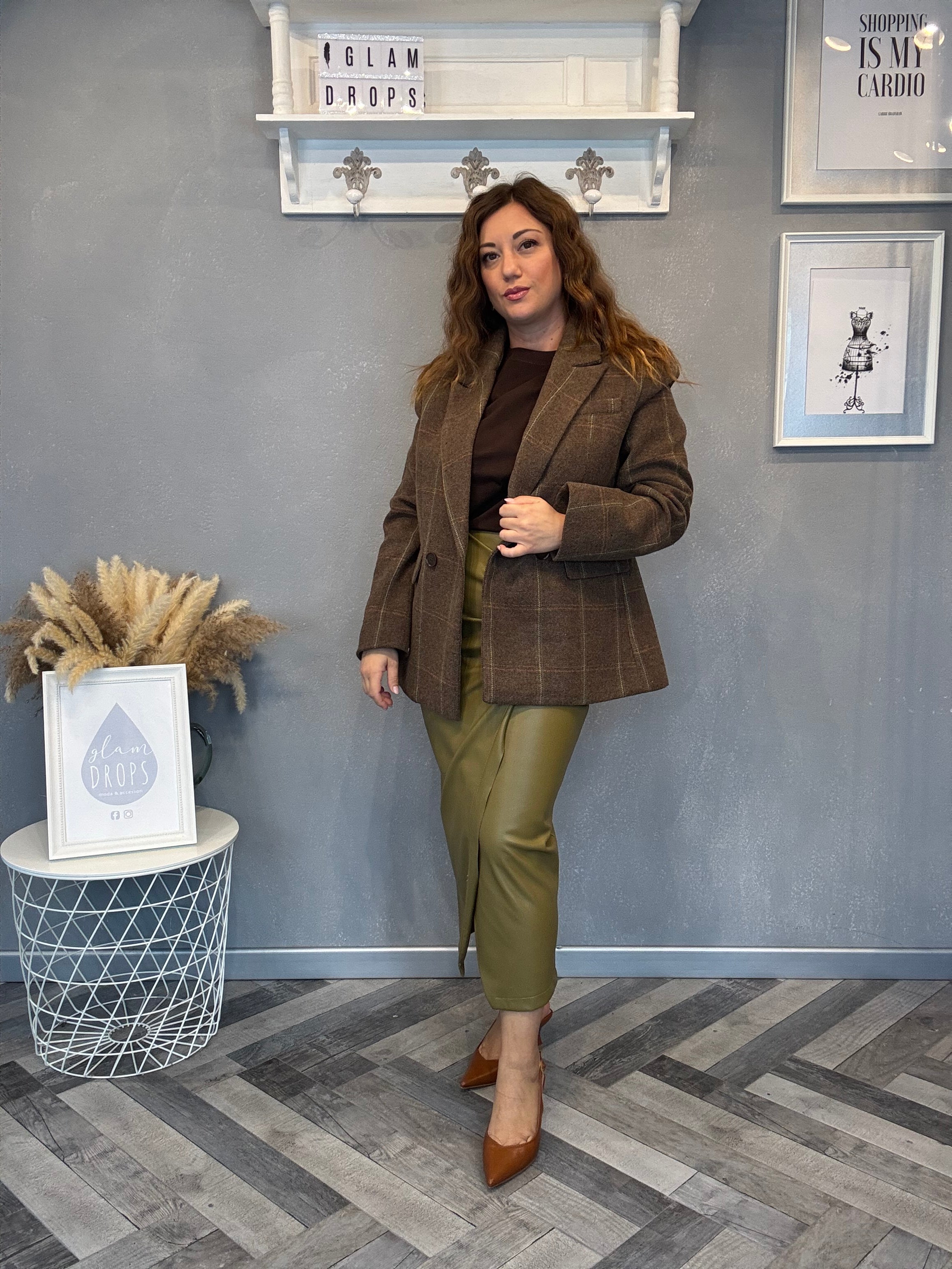 Blazer a quadri in misto lana