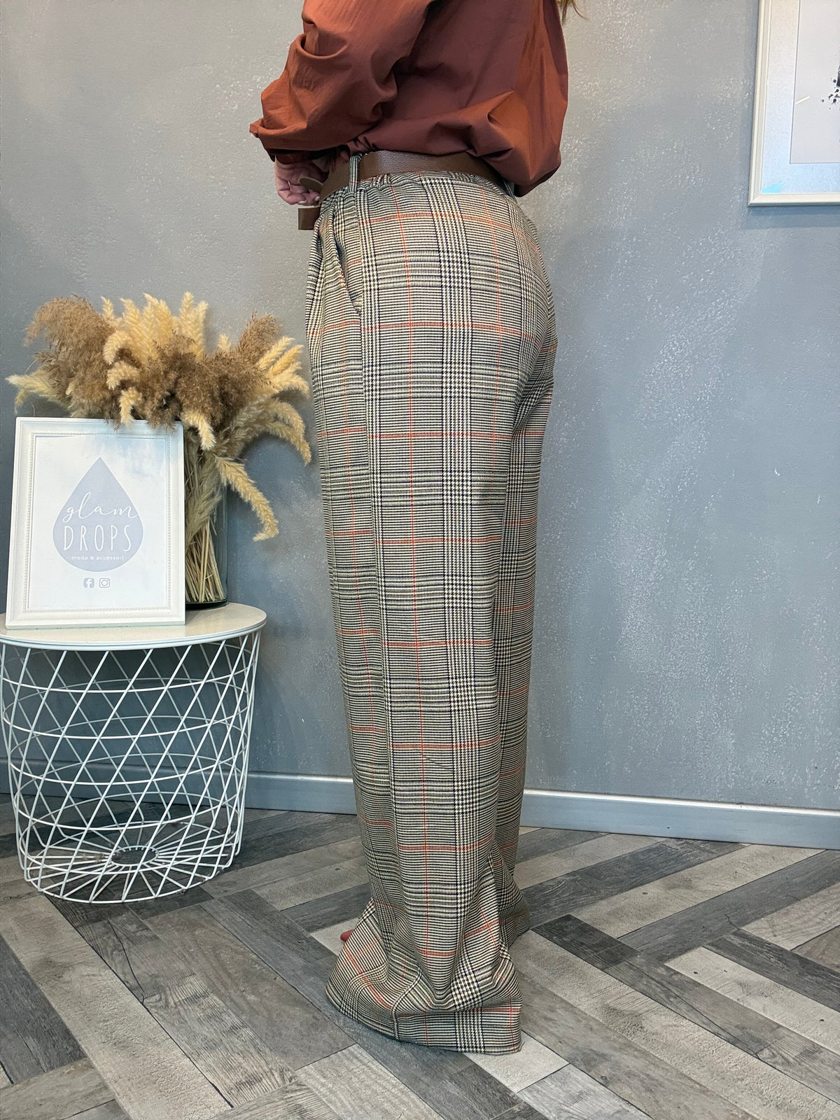 Pantalone palazzo check principe di Galles ruggine