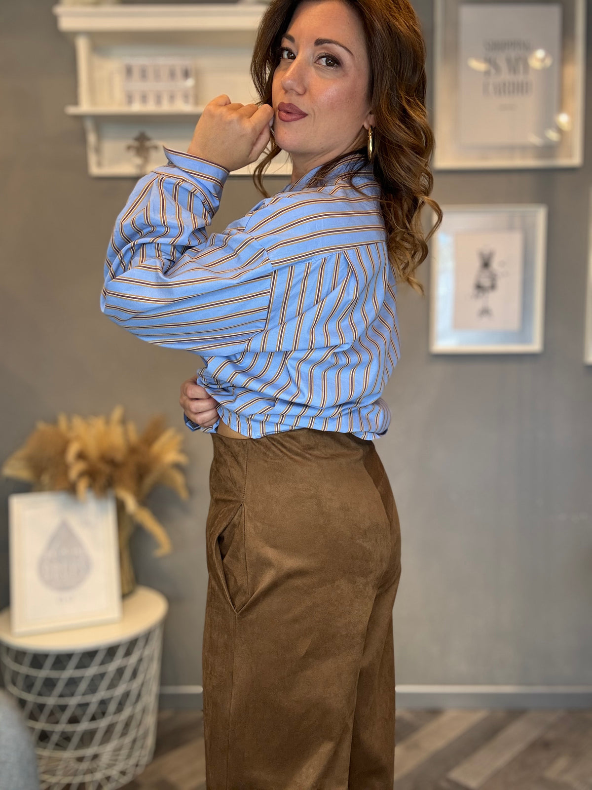 Pantalone palazzo eco suede cognac
