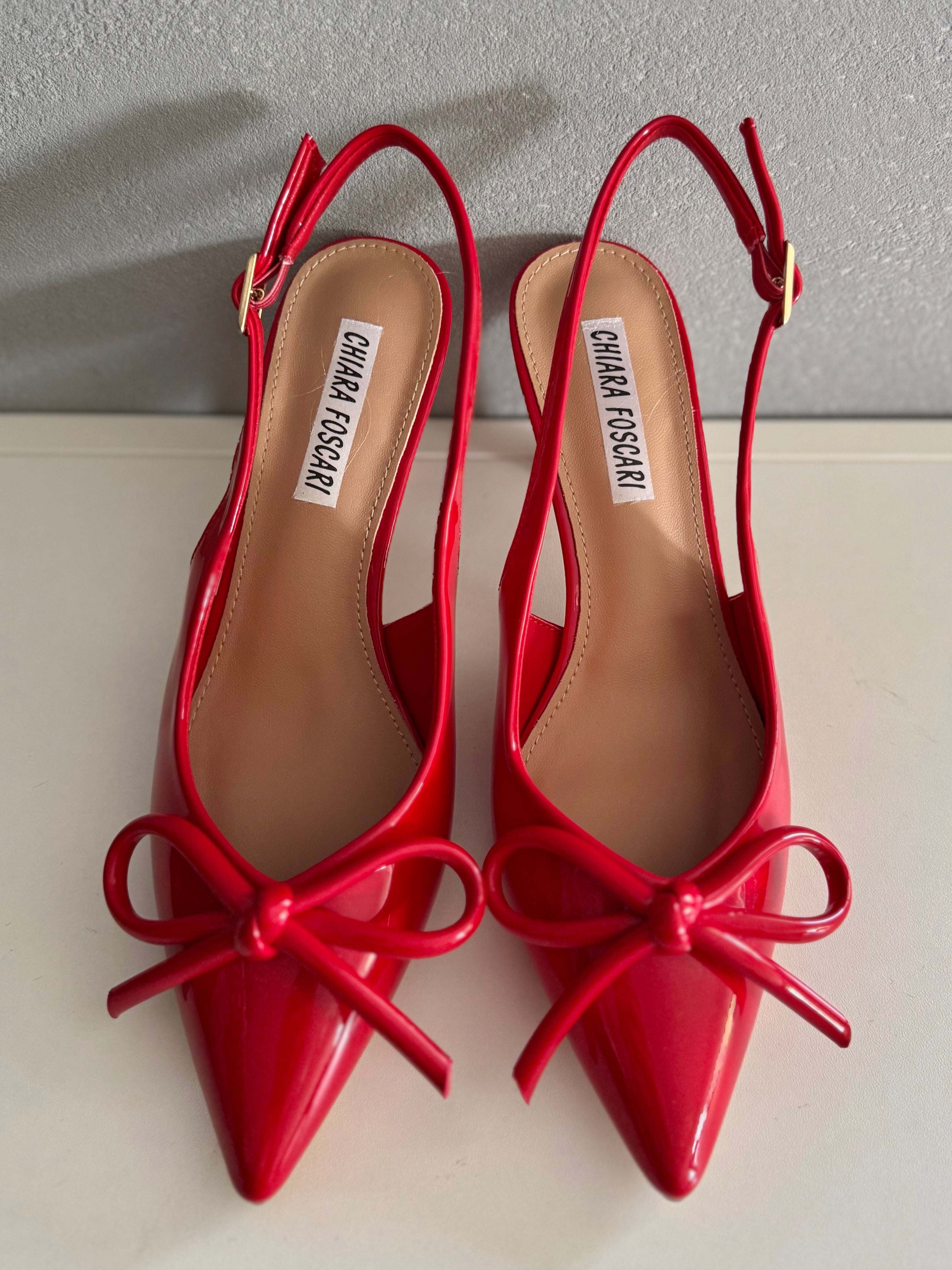 Décolleté Slingback fiocco in vernice