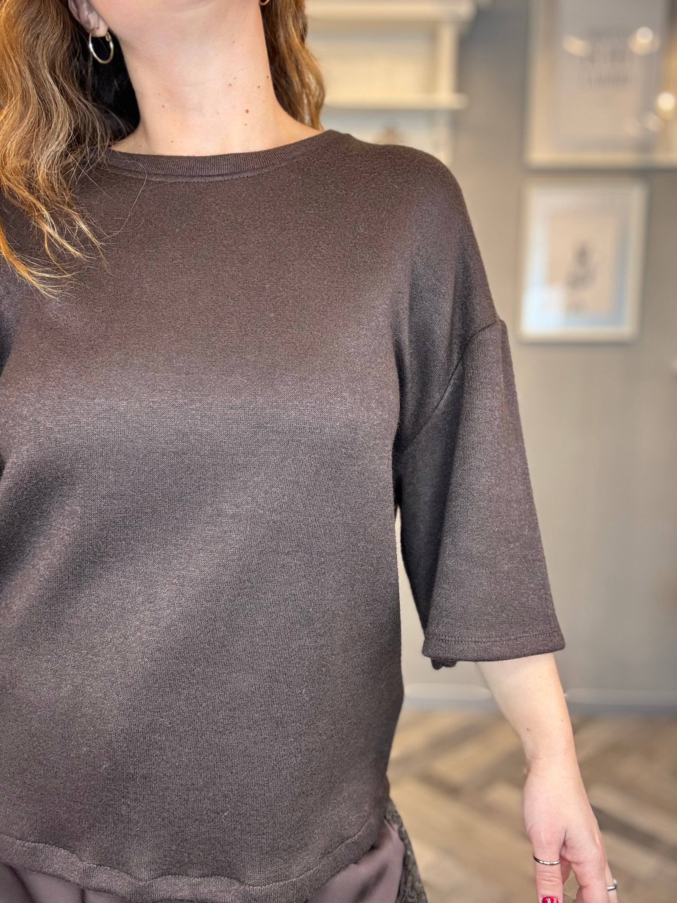 Maxi Maglia con satin e pizzo cioccolato