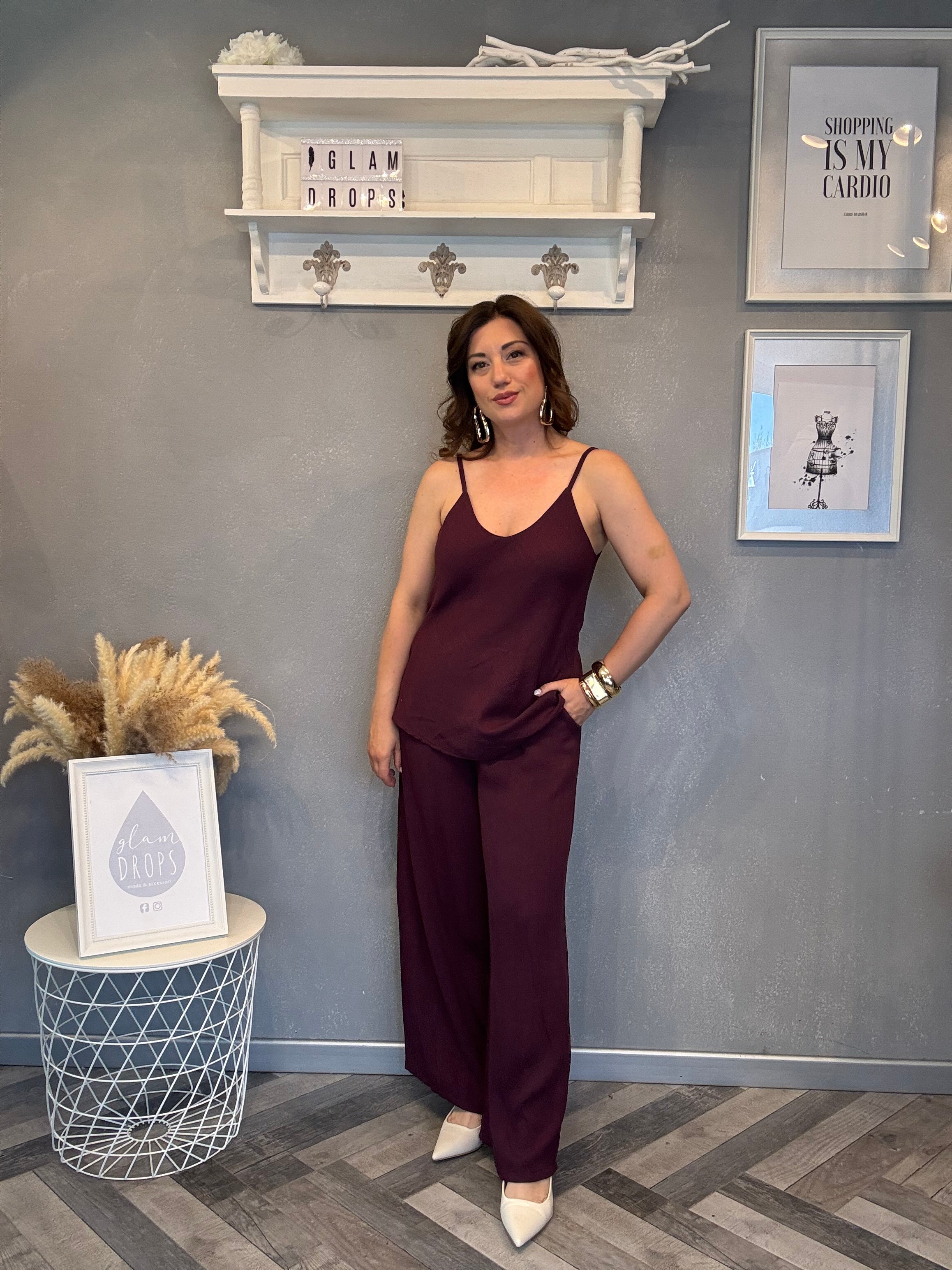 Top Borgogna spalline sottili