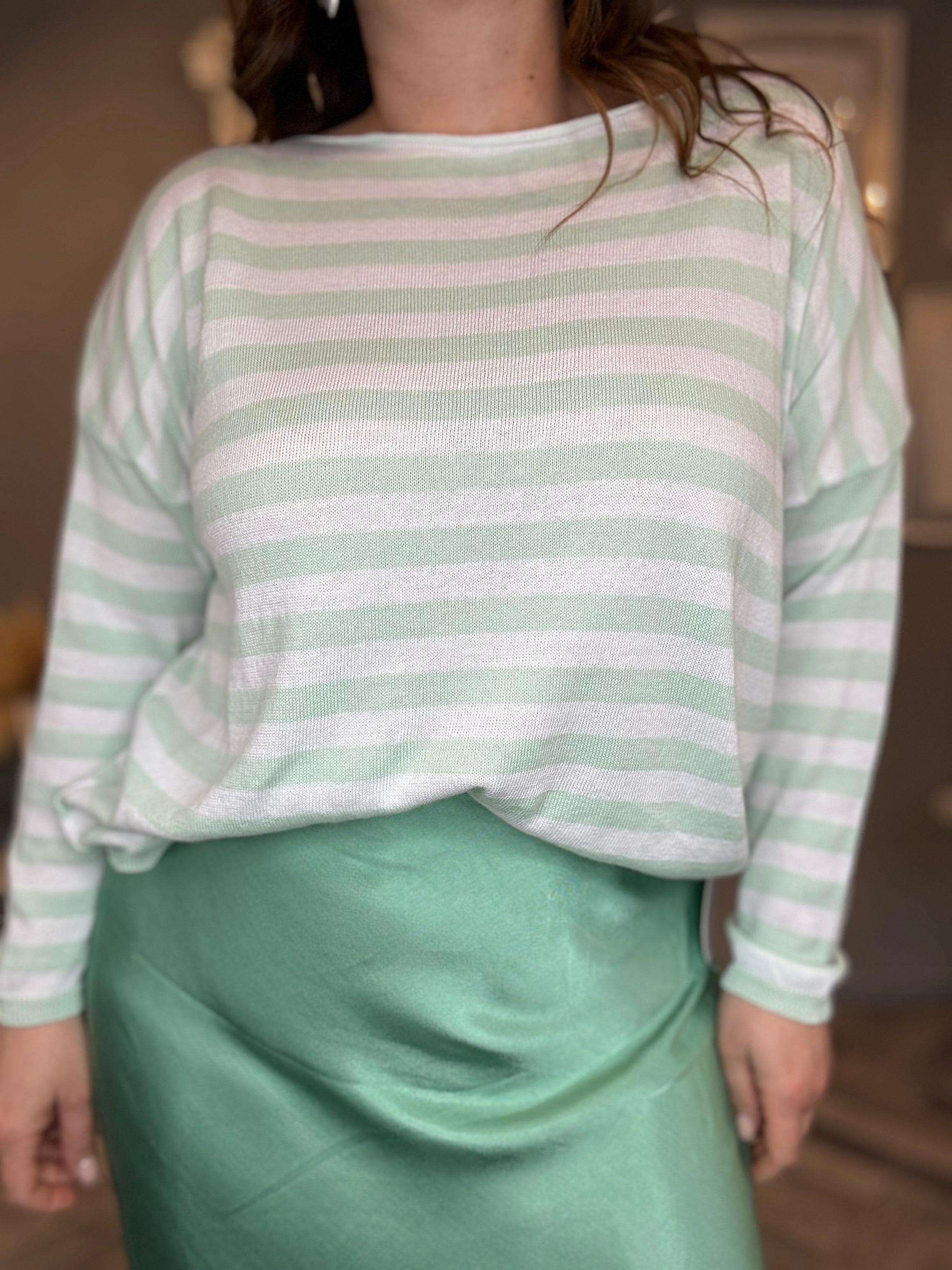 Maglioncino in cotone a righe menta