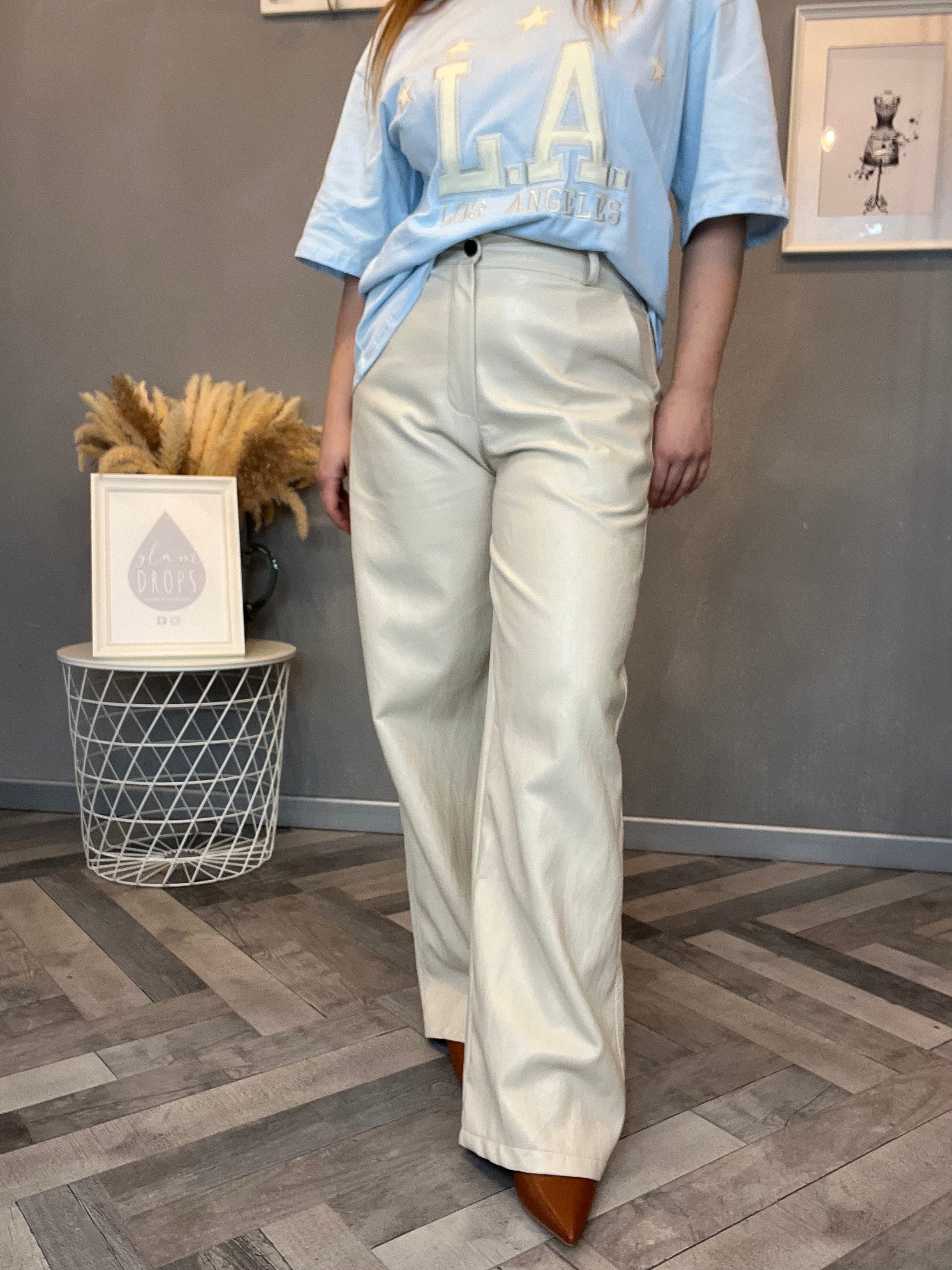 Pantalone ecopelle burro