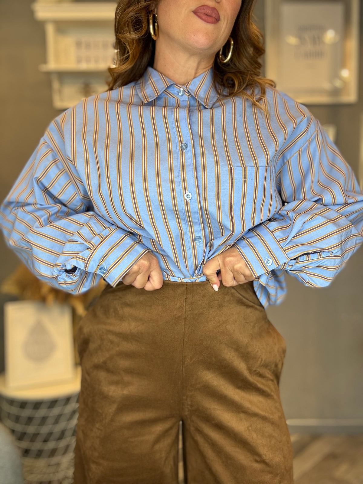 Pantalone palazzo eco suede cognac
