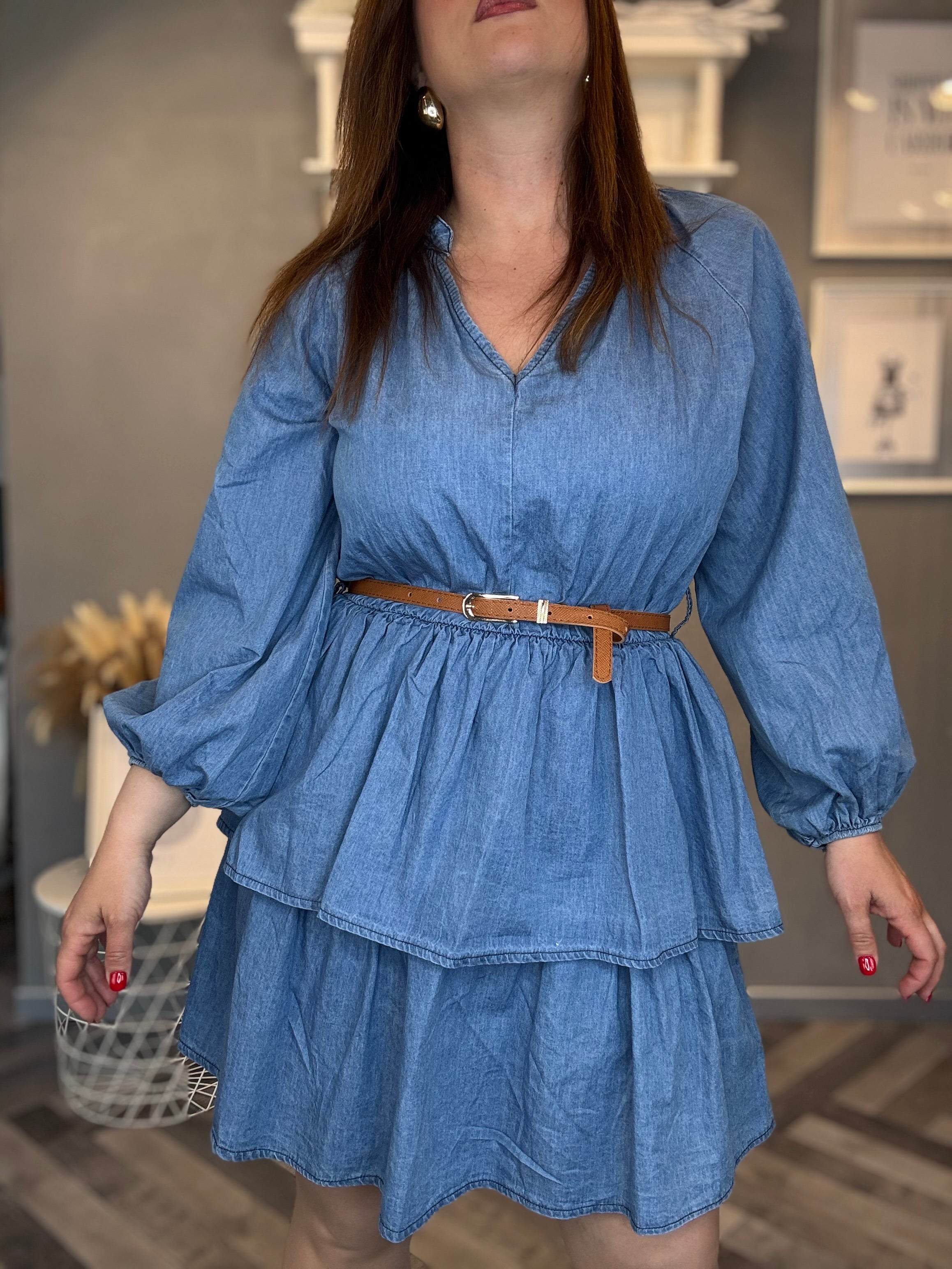 Abito a balze in jeans chambray