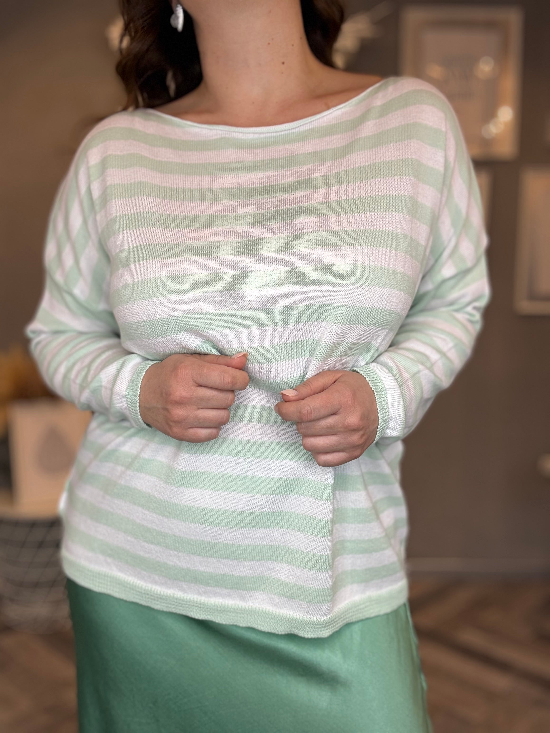 Maglioncino in cotone a righe menta