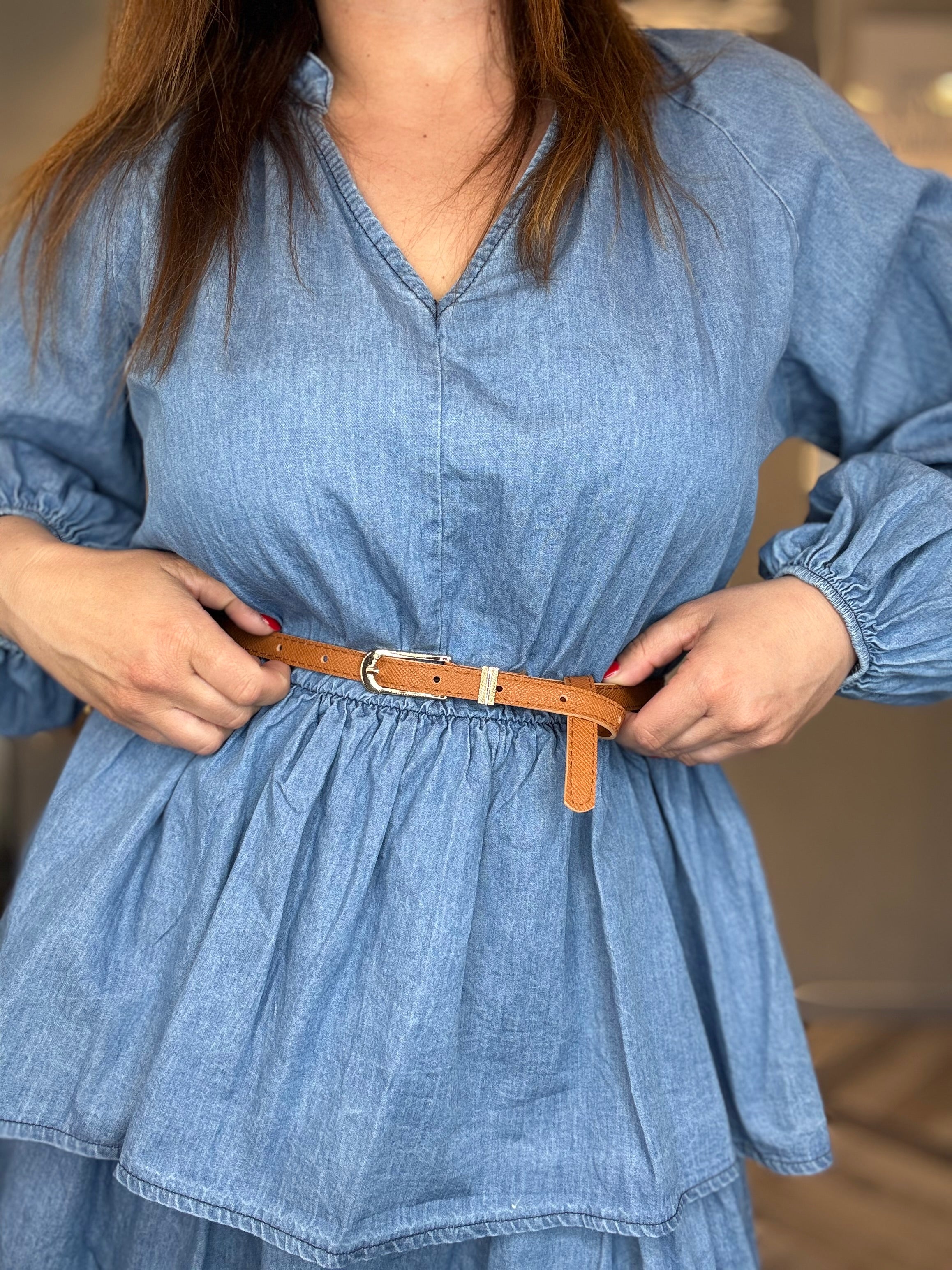 Abito a balze in jeans chambray