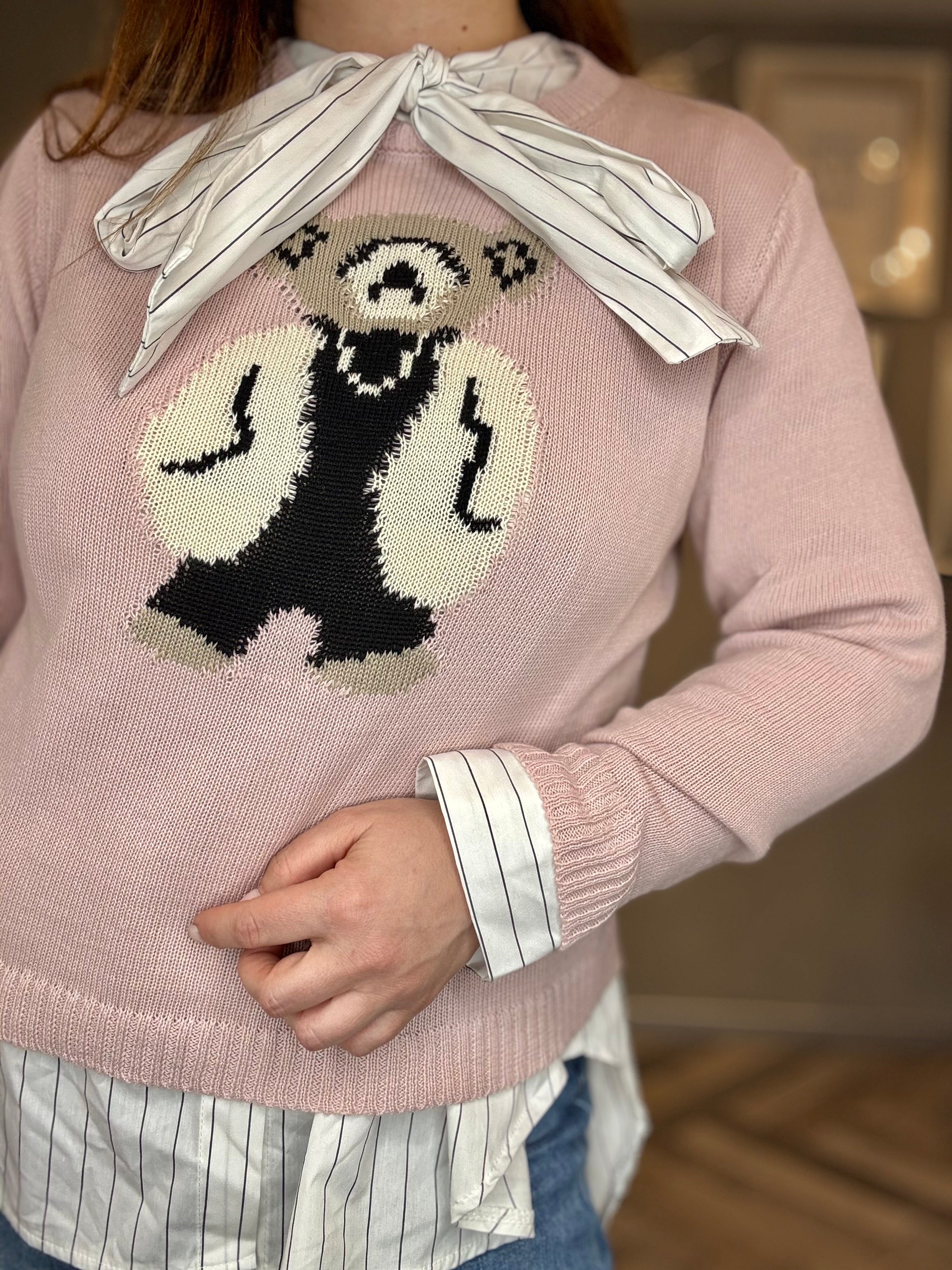 Camicia bianca a righe nere con fiocco