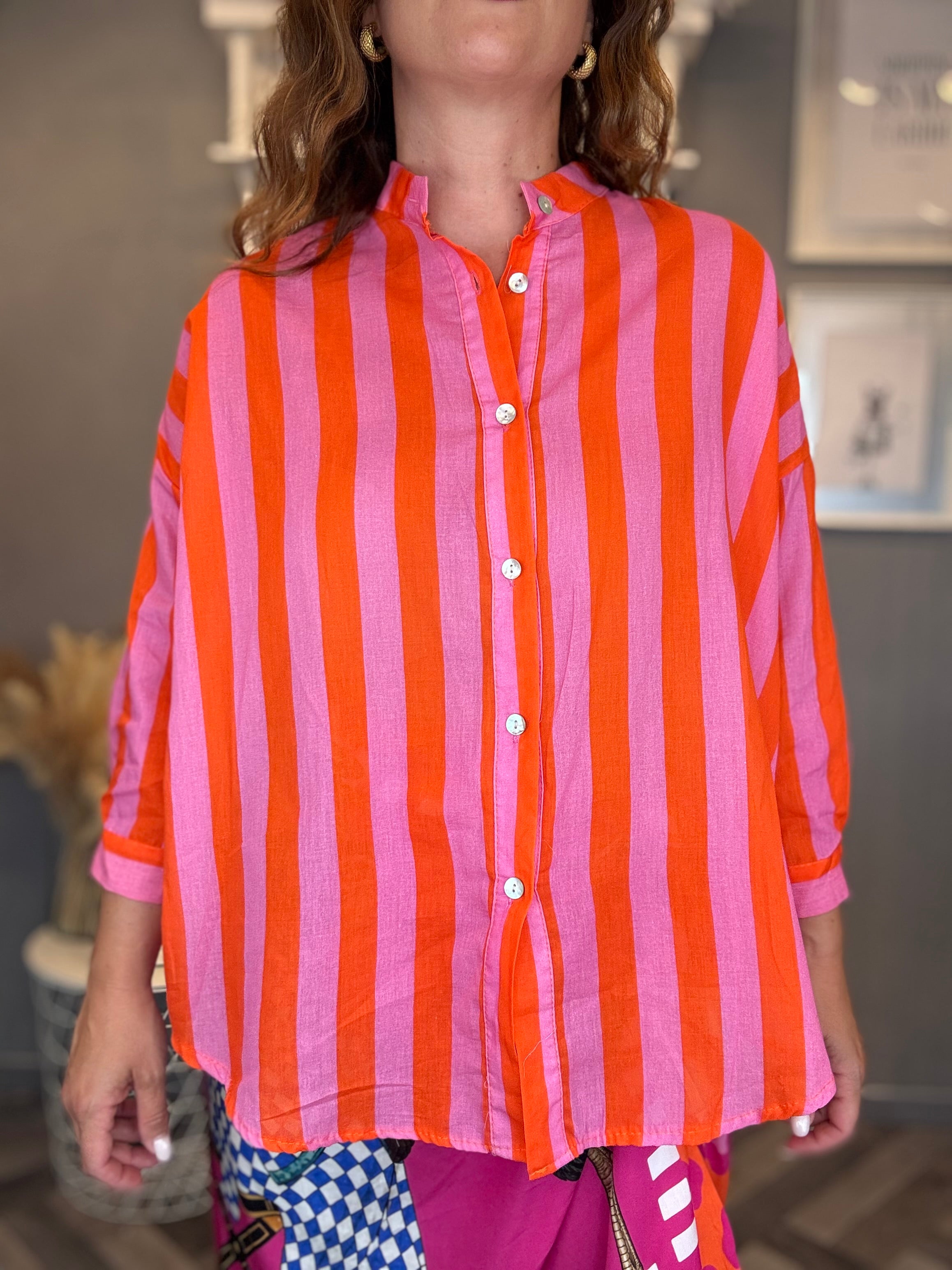 Camicia Isla Bonita righe arancio e rosa