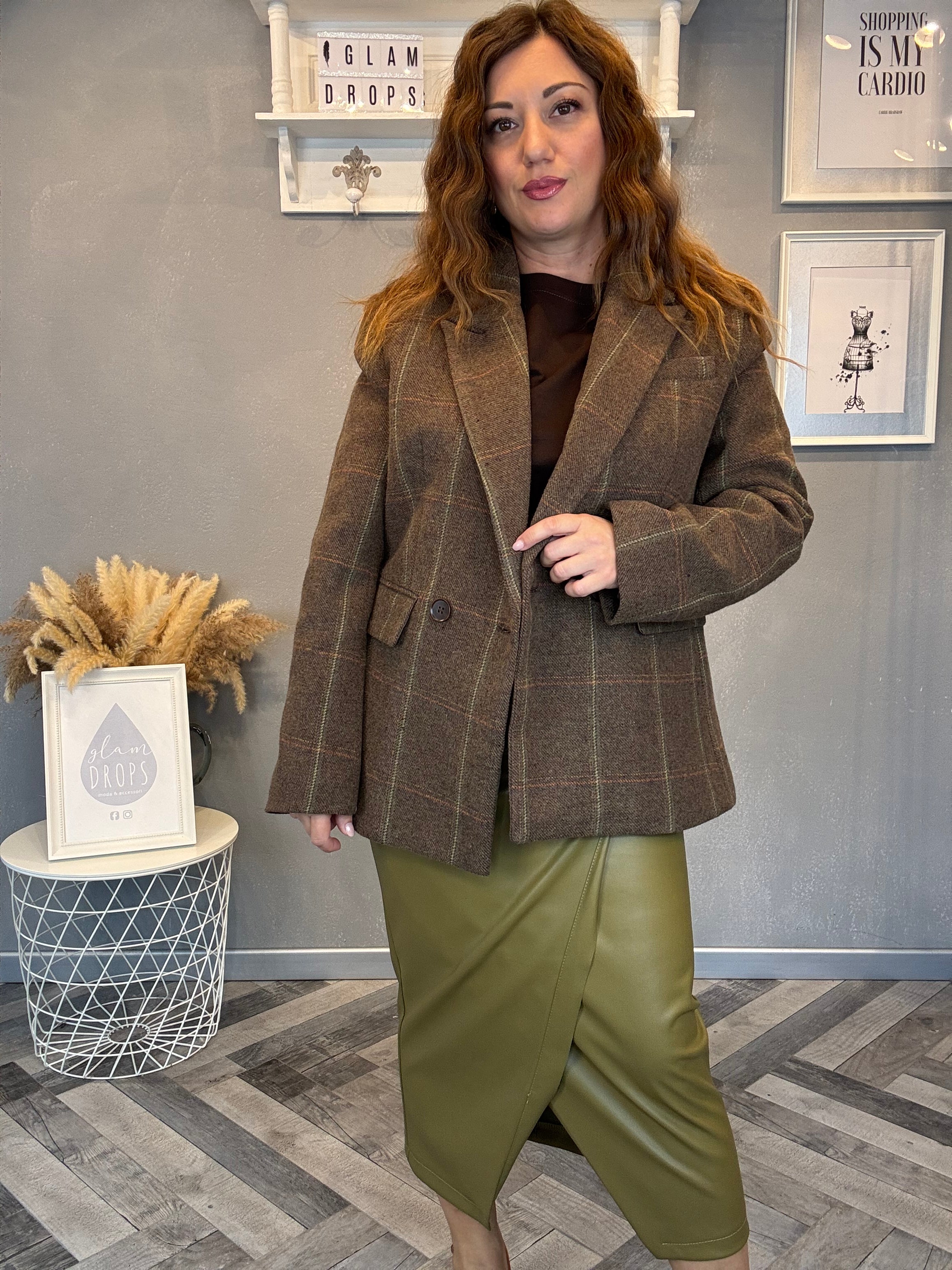 Blazer a quadri in misto lana