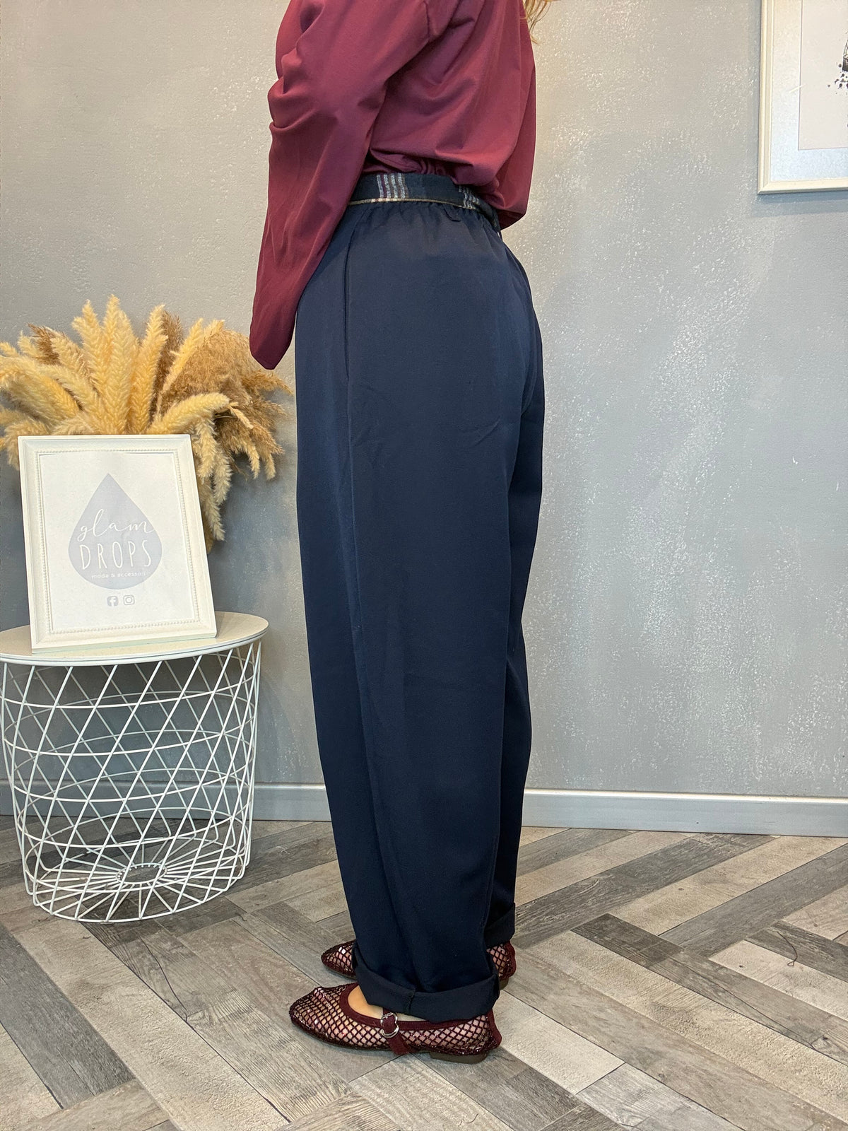Pantalone check detail blu