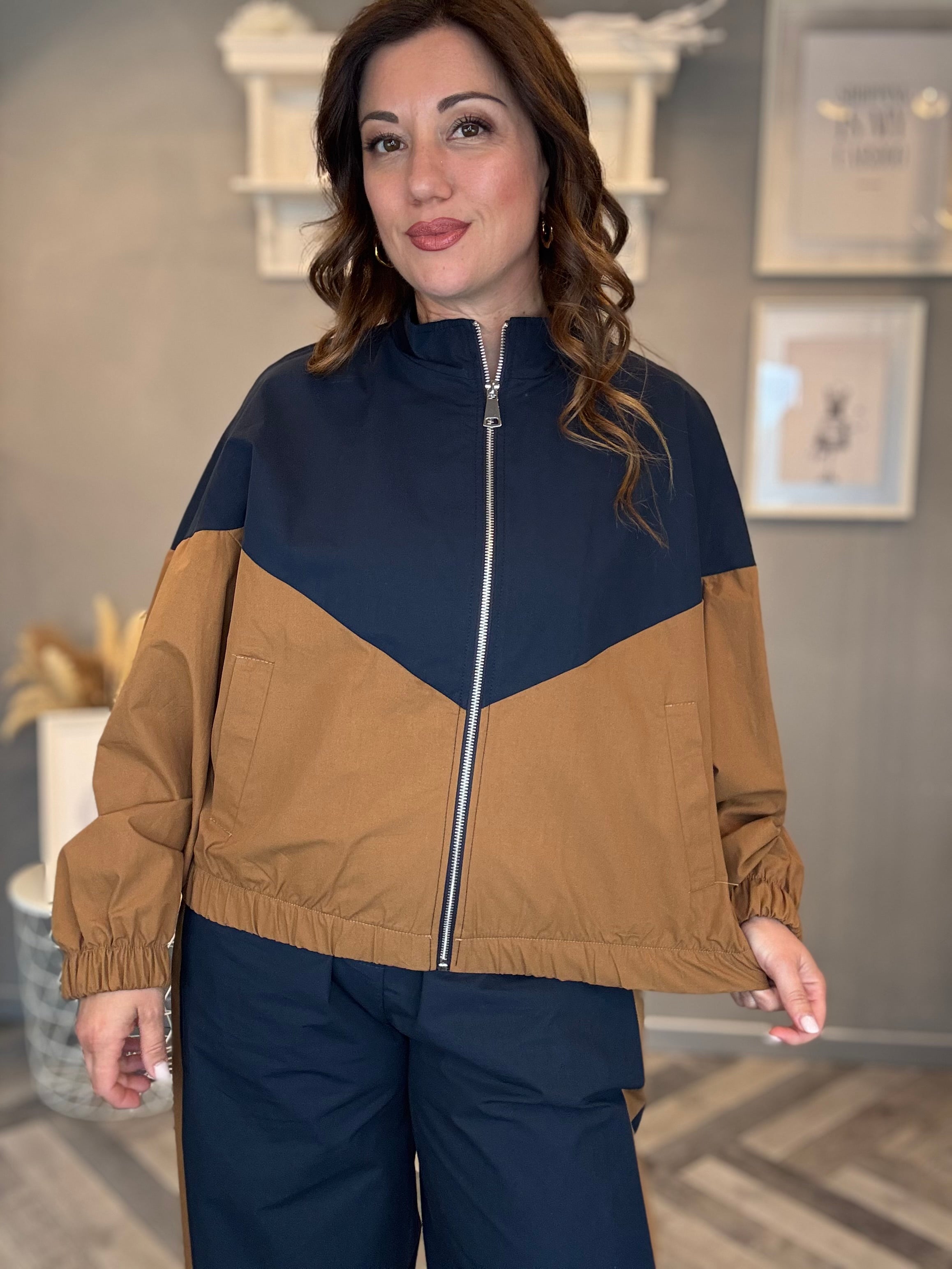 Giubbino Bicolore blu e camel