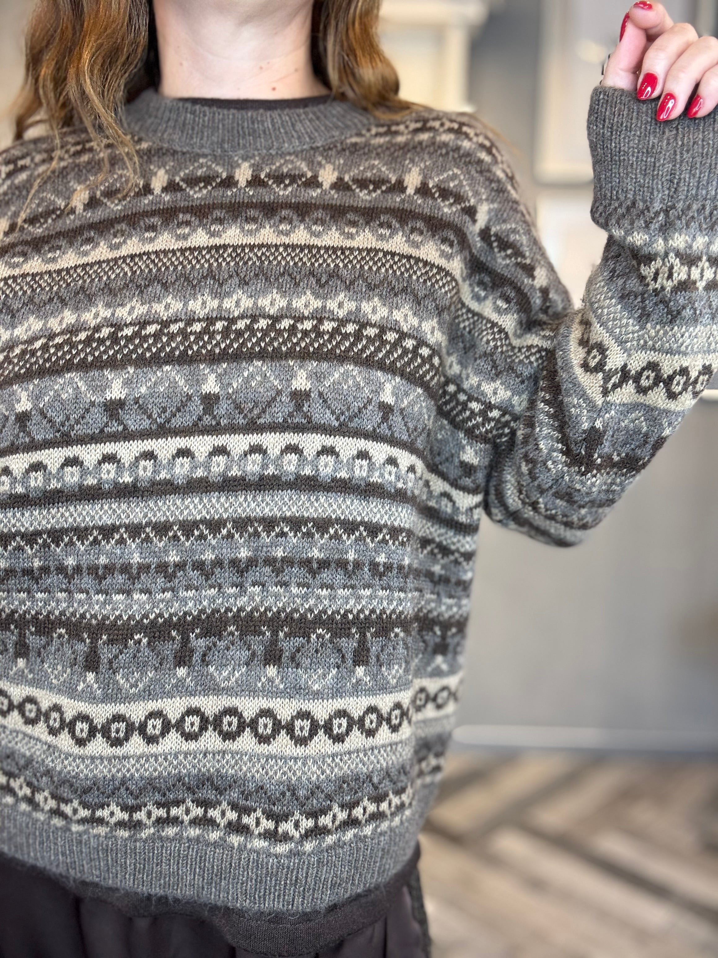 Maglione Jacquard fango