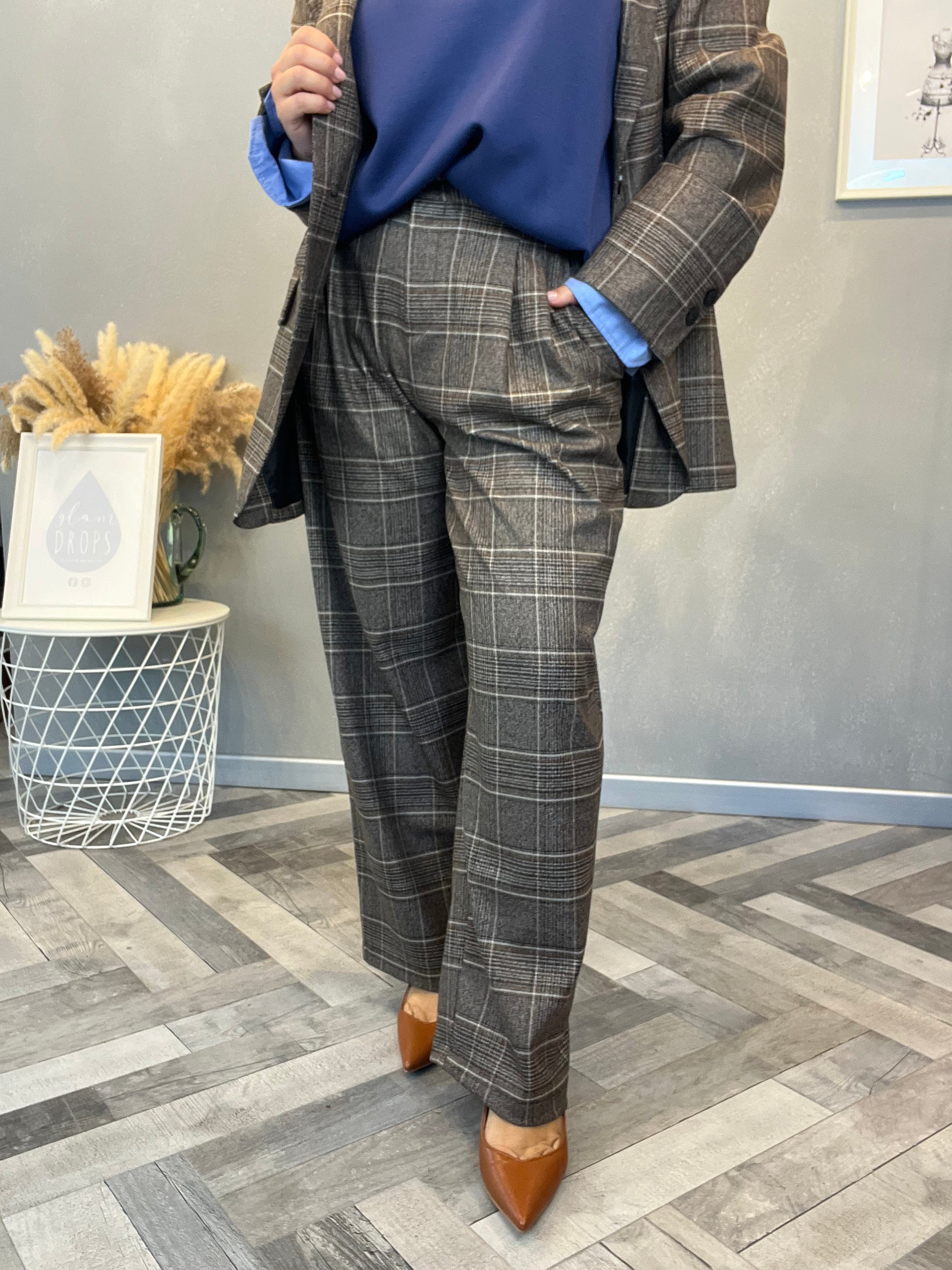 Lumina pantalone marrone a quadri