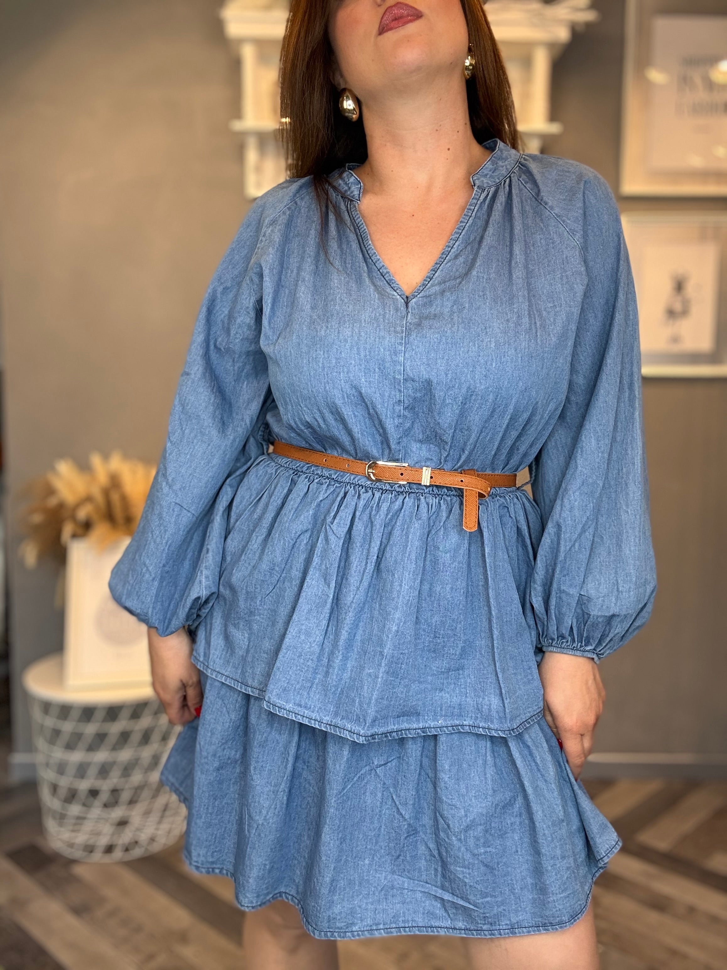 Abito a balze in jeans chambray
