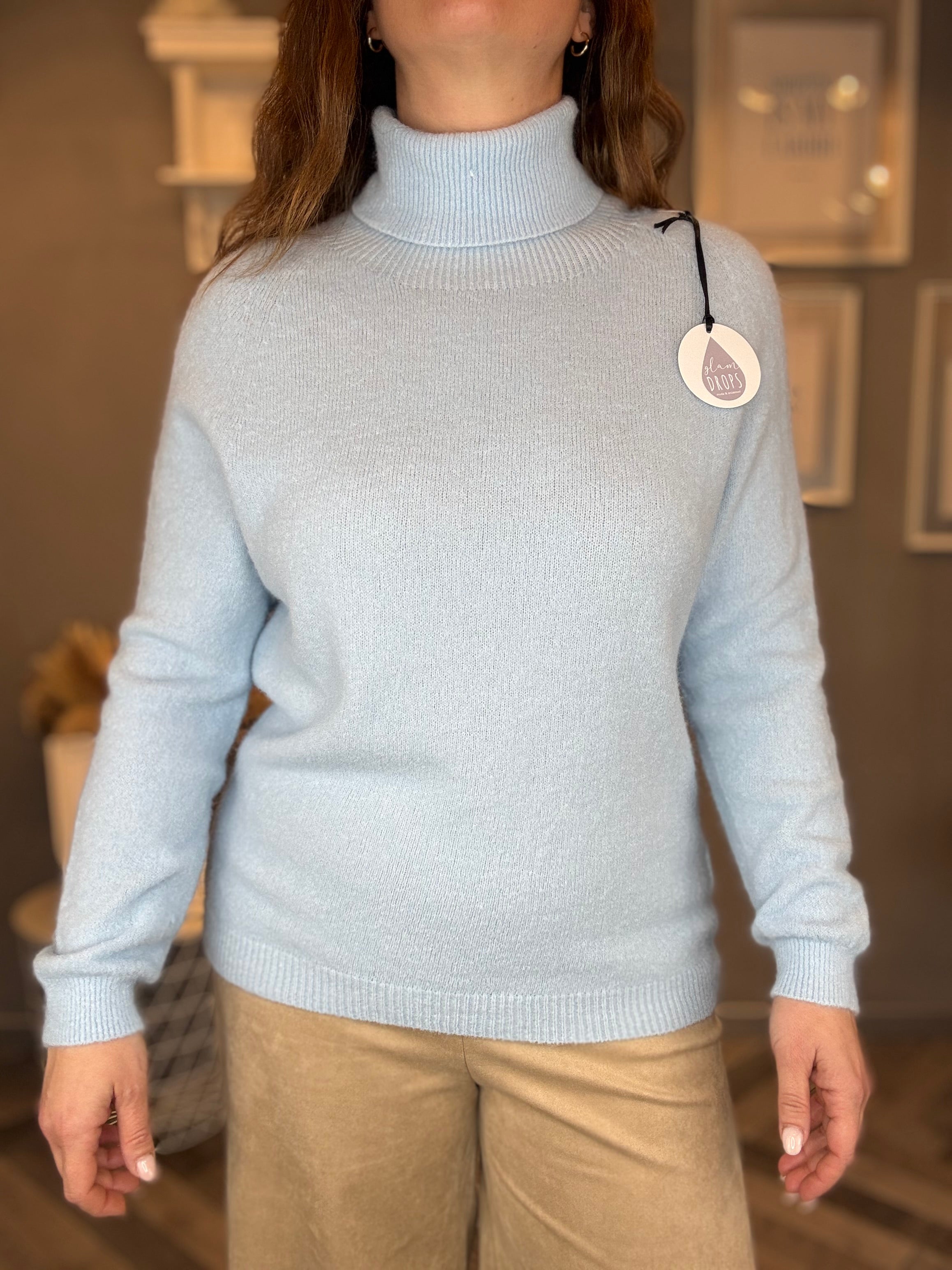 Maglione collo alto celeste
