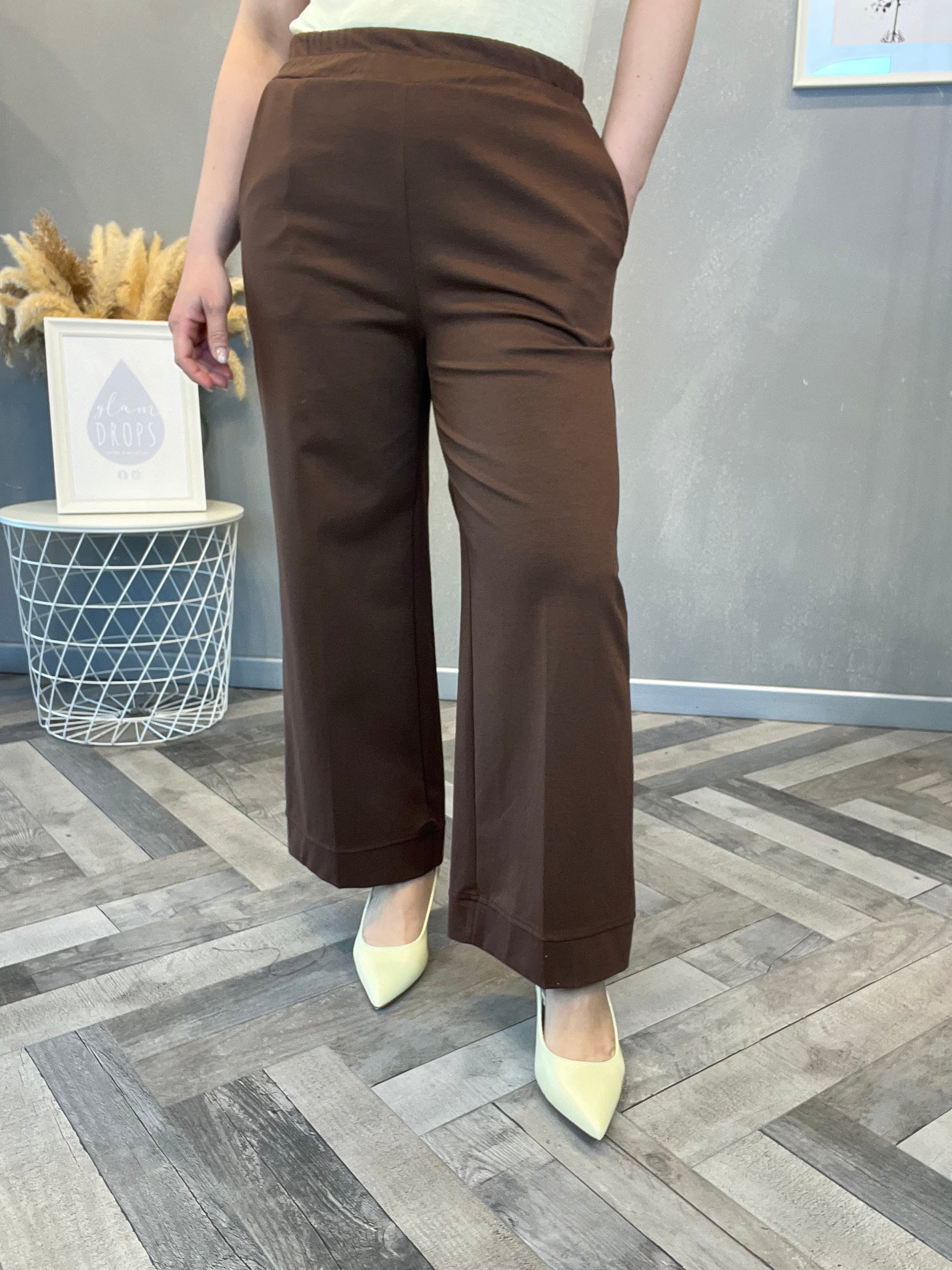 Pantalone wide leg punto Milano cioccolato