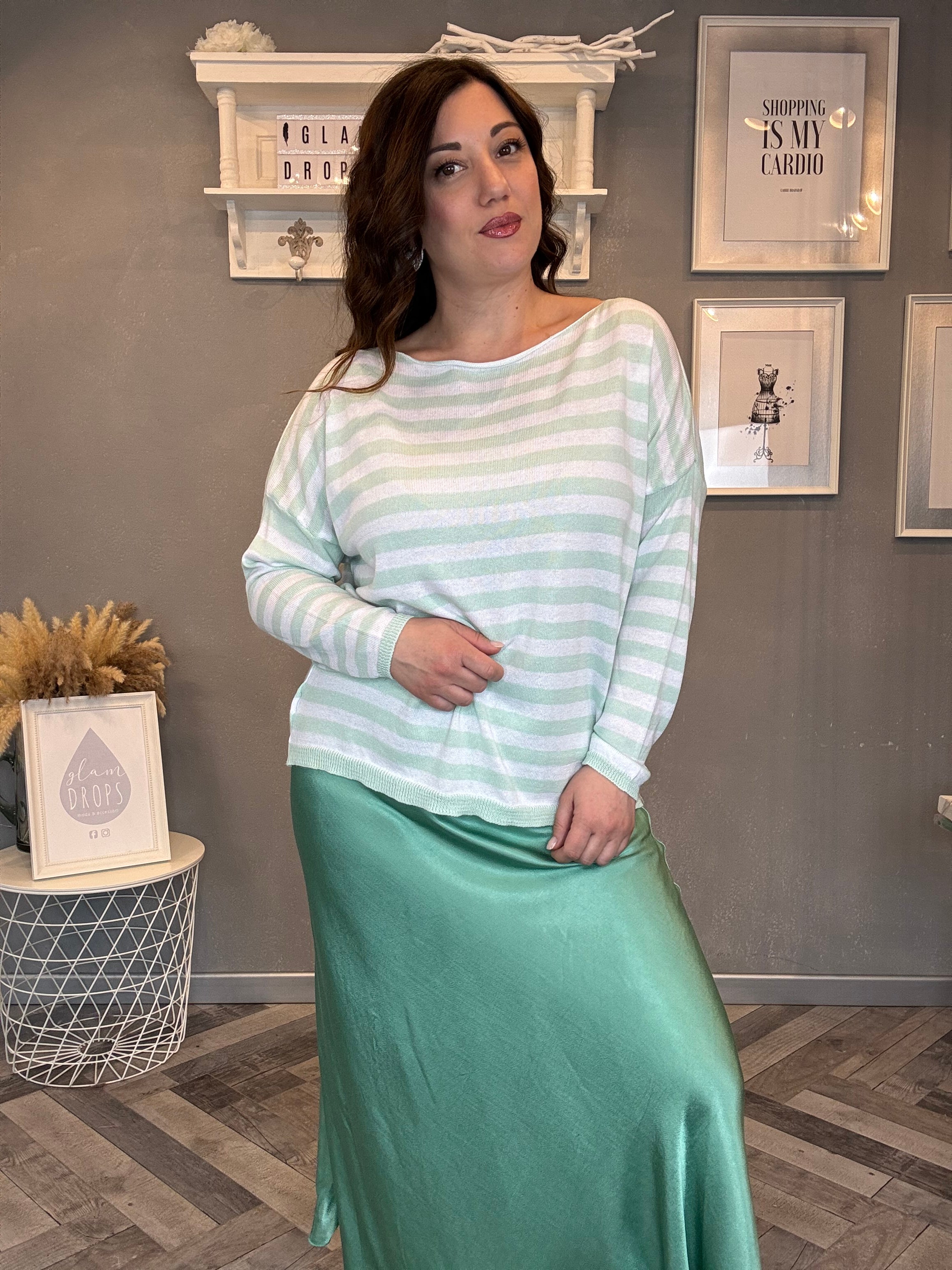 Maglioncino in cotone a righe menta