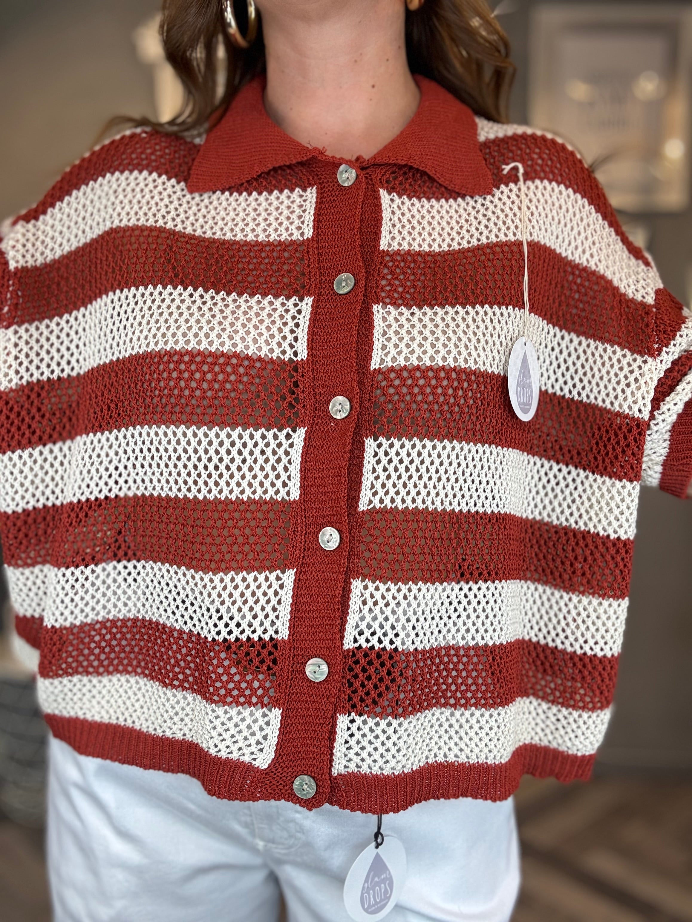 Polo traforata righe ruggine