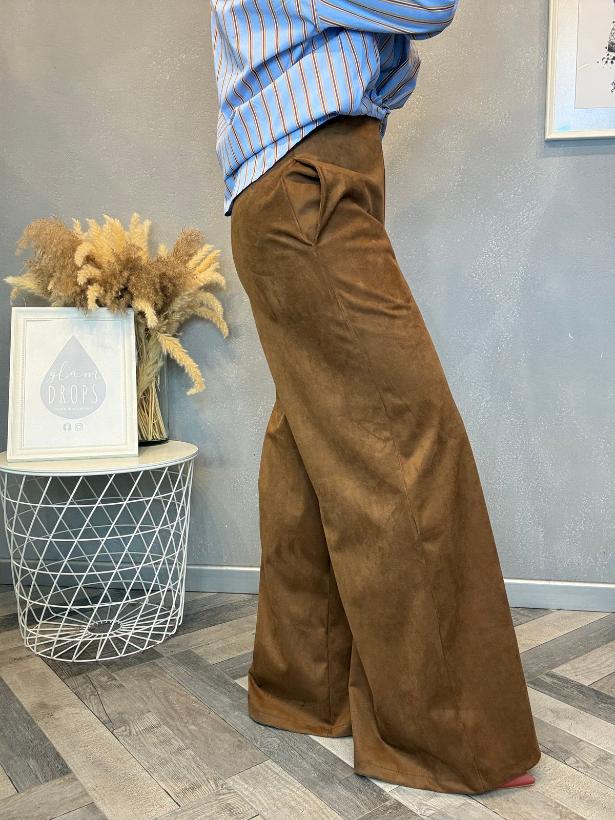 Pantalone palazzo eco suede cognac
