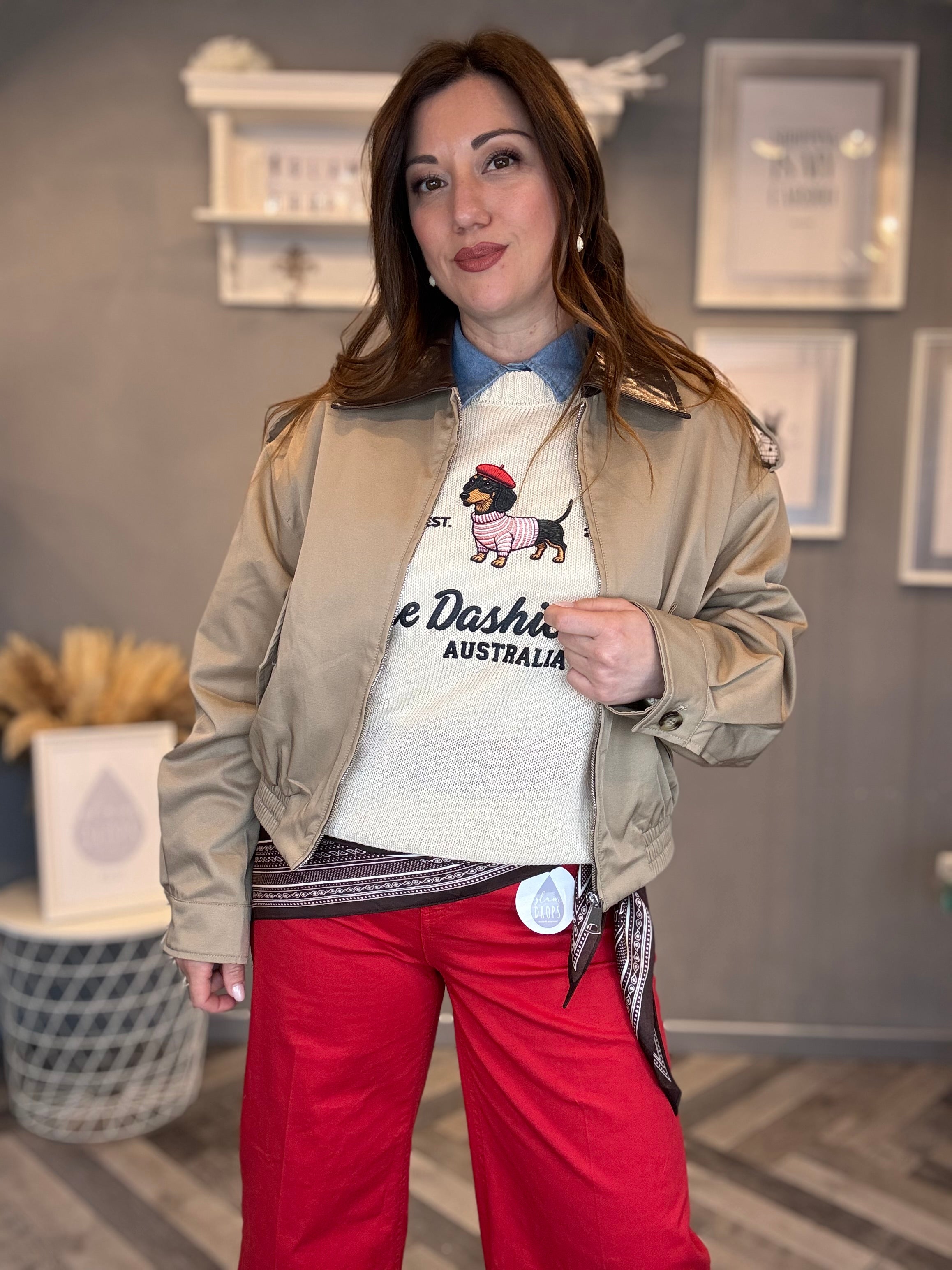 Bomber biscotto con colletto ecopelle
