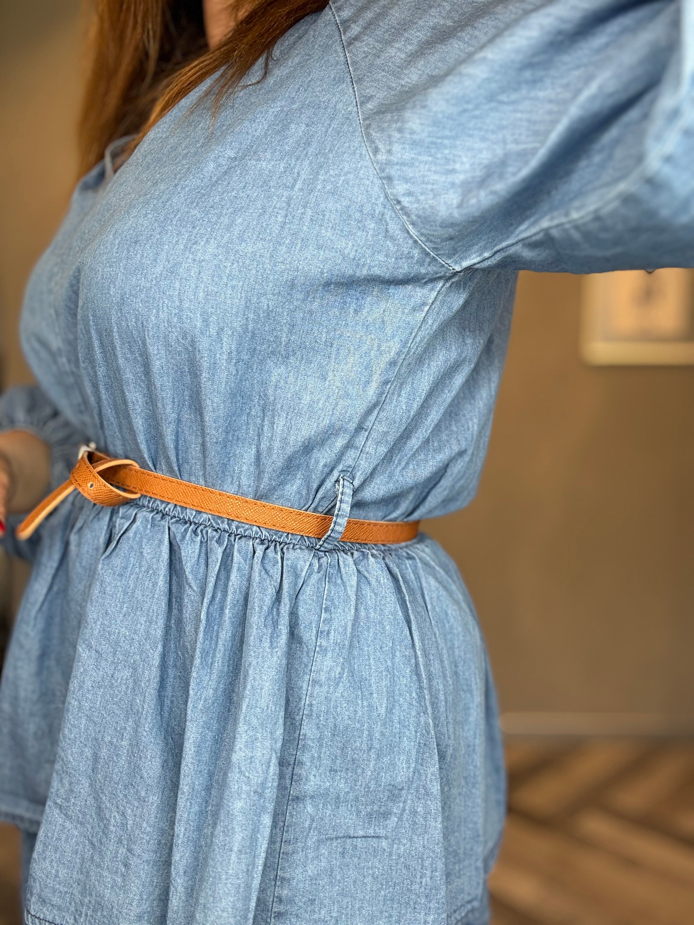Abito a balze in jeans chambray