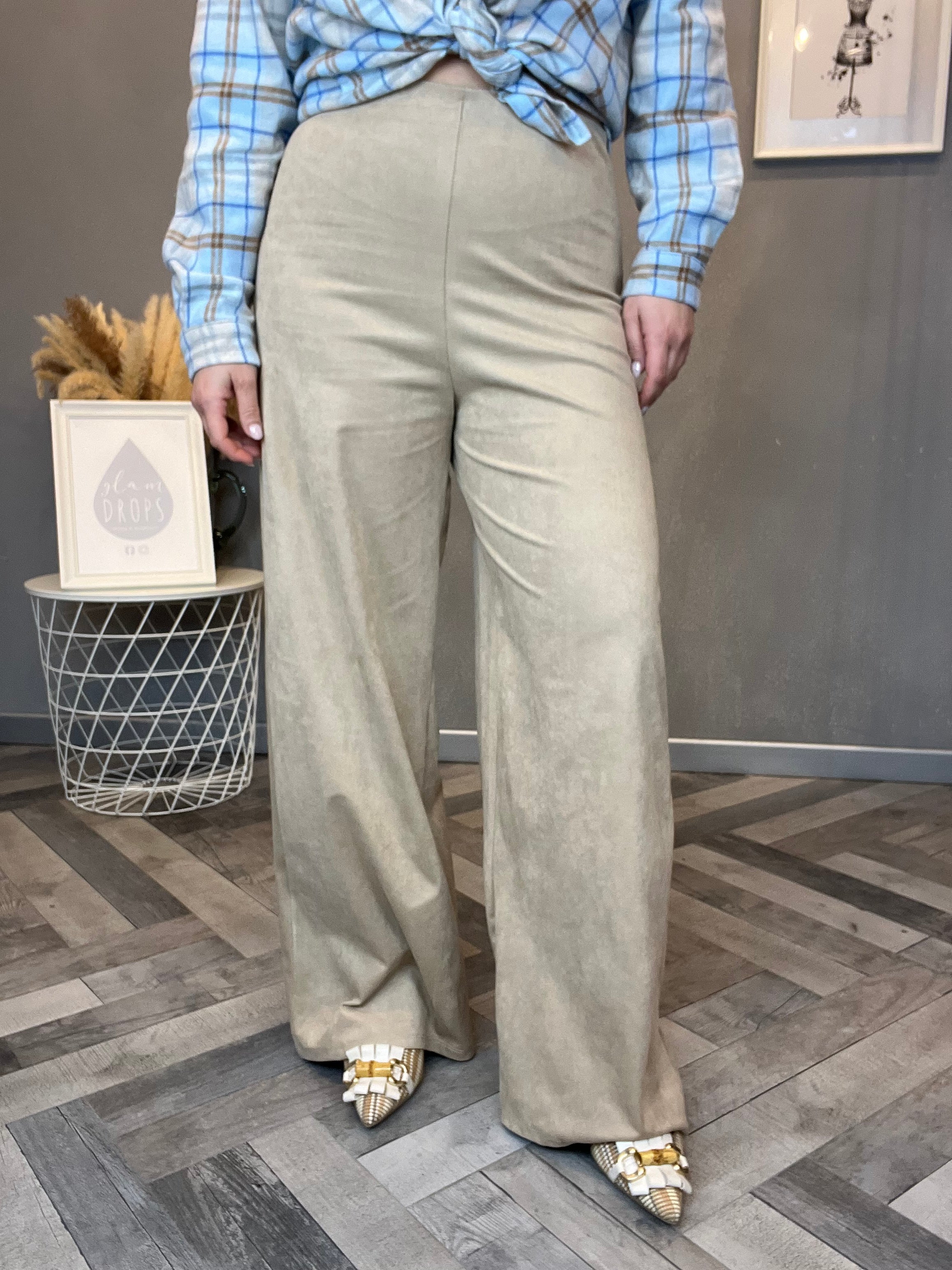 Pantalone eco suede wide beige