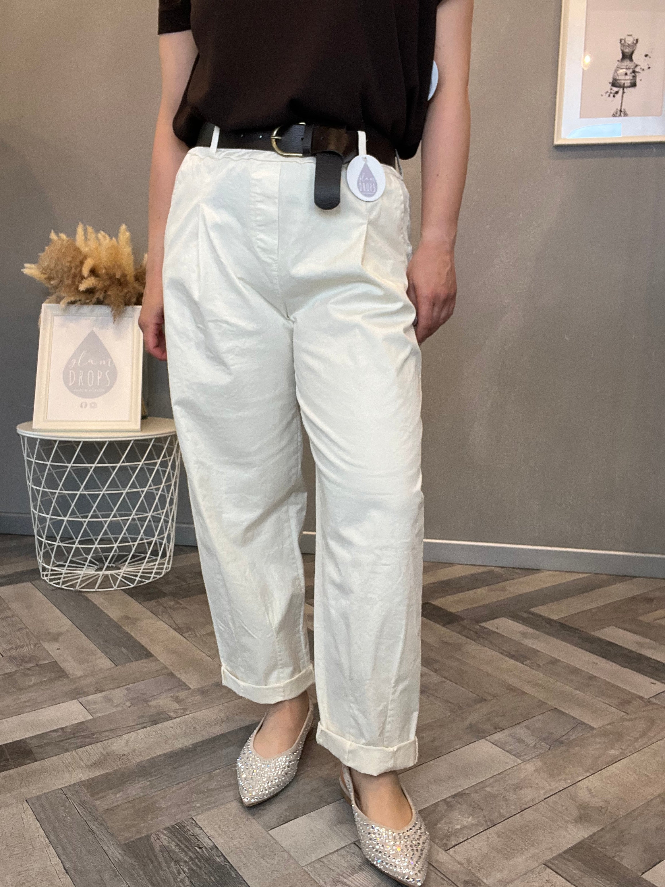 Pantalone boy-friend panna in cotone