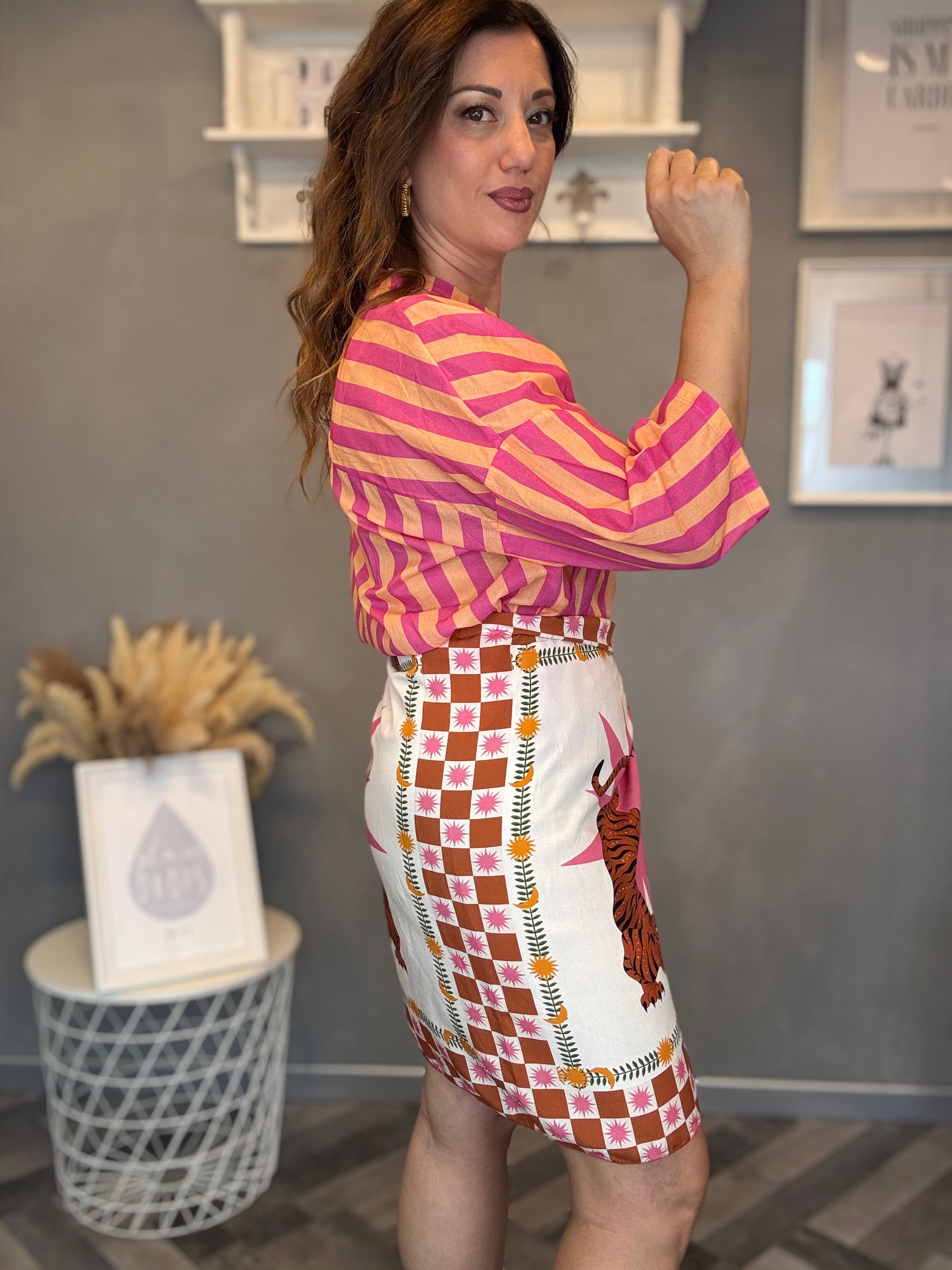 Camicia Isla Bonita righe fucsia e pesca