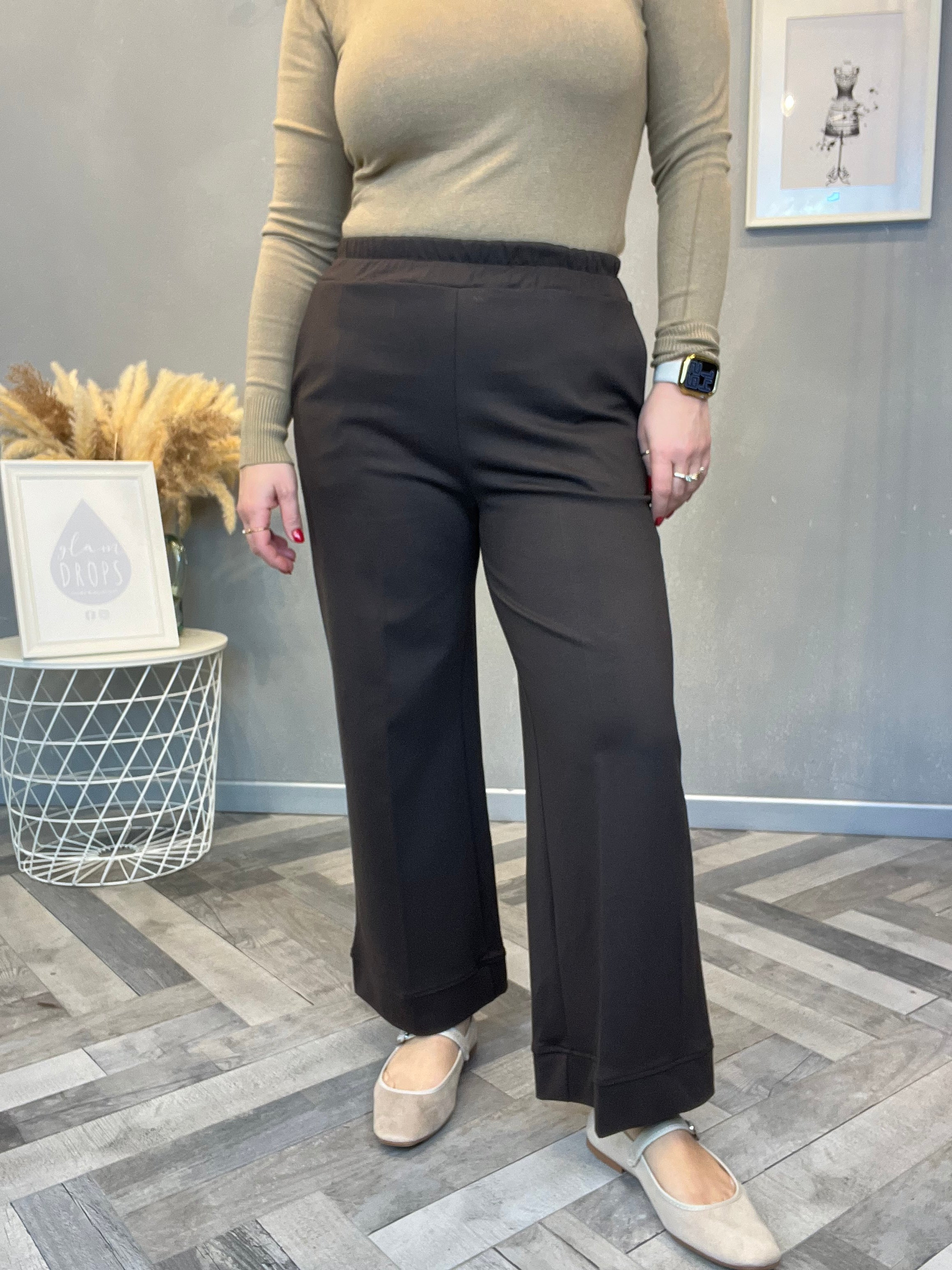 Pantalone wide leg punto Milano moro