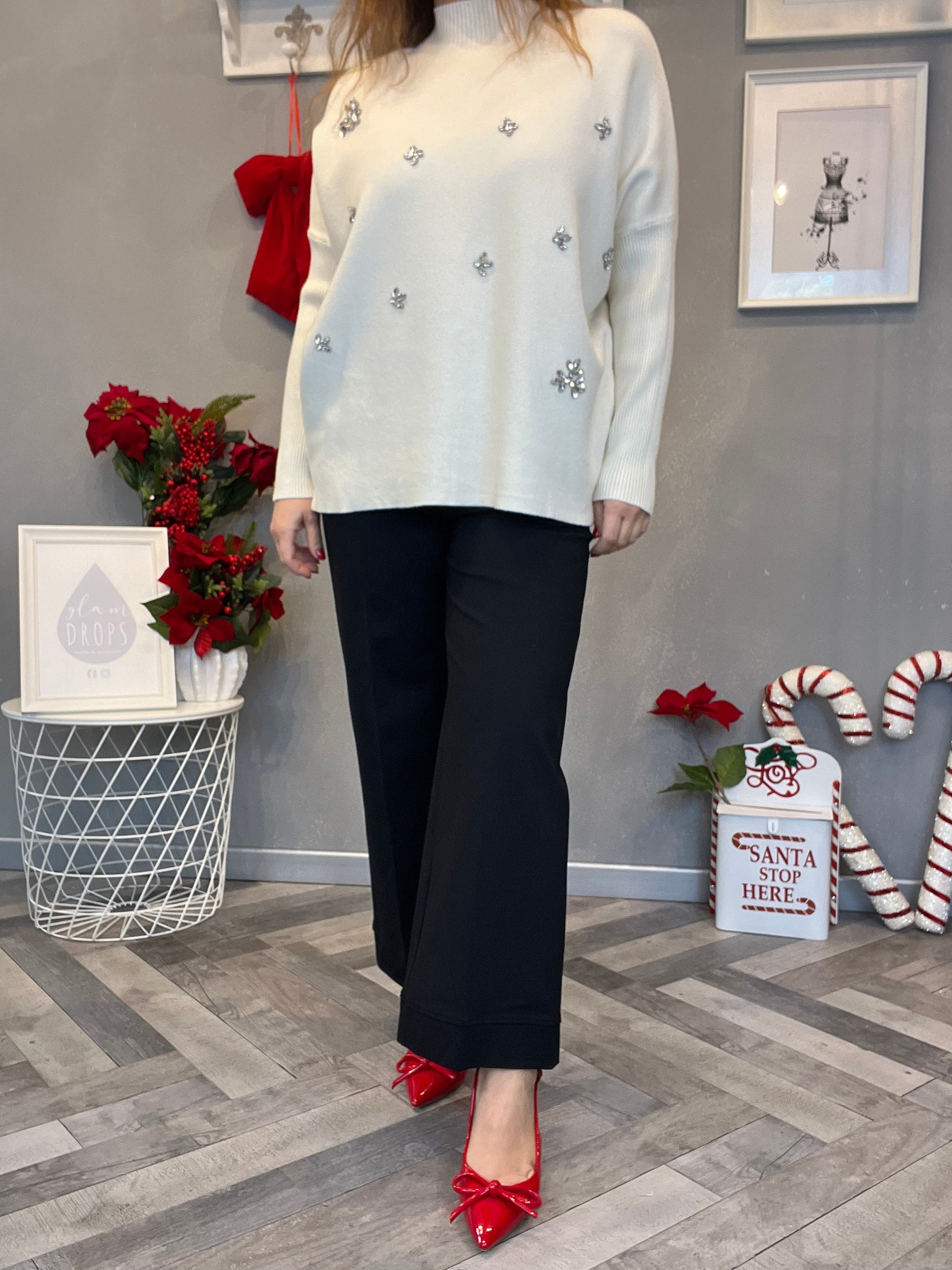 Pantalone wide leg punto Milano nero