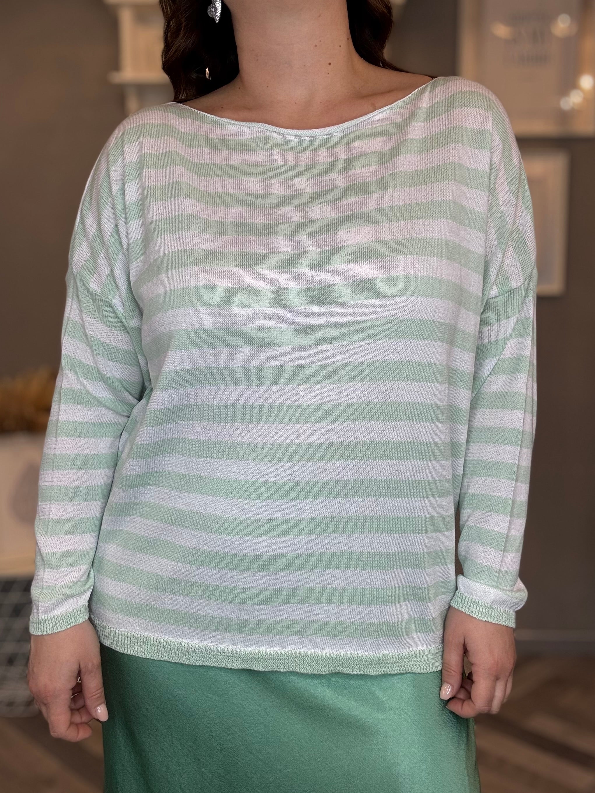 Maglioncino in cotone a righe menta